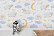 3D Cartoon Animal Sheep Cloud Moon Wall Mural Wallpaper LQH 116- Jess Art Decoration