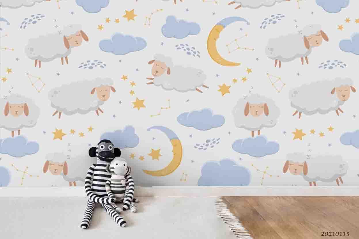 3D Cartoon Animal Sheep Cloud Moon Wall Mural Wallpaper LQH 116- Jess Art Decoration