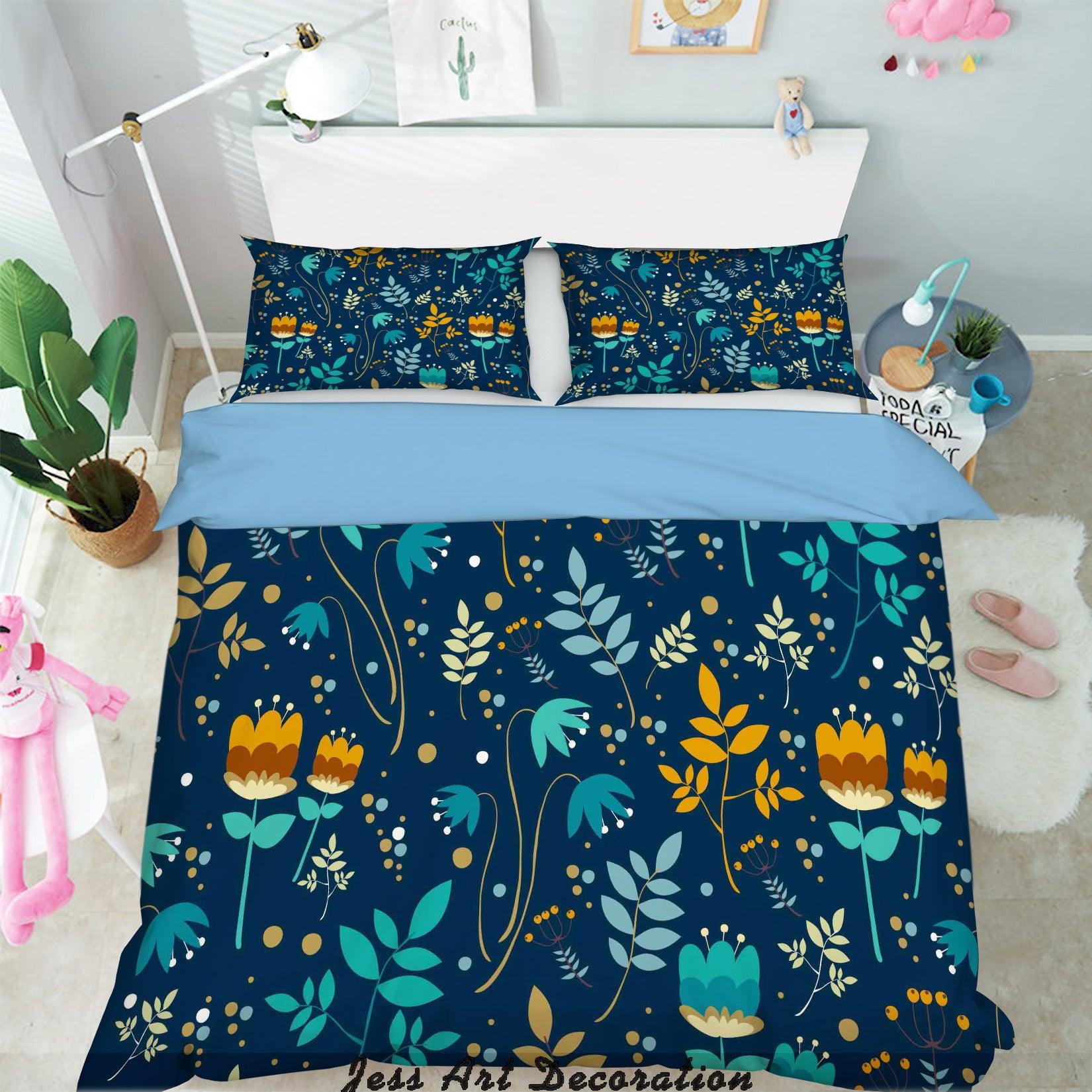 3D Green Leaf Flowers Pattern Quilt Cover Set Bedding Set Pillowcases  6- Jess Art Decoration