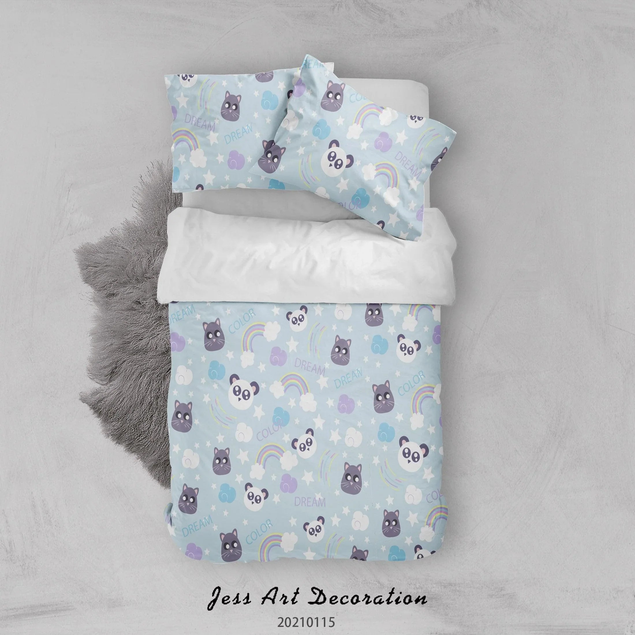 3D Cartoon Animal Panda Rainbow Quilt Cover Set Bedding Set Duvet Cover Pillowcases 2- Jess Art Decoration