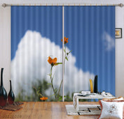 3D Orange Flower Blue Sky White Cloud Curtains and Drapes GD 1049- Jess Art Decoration