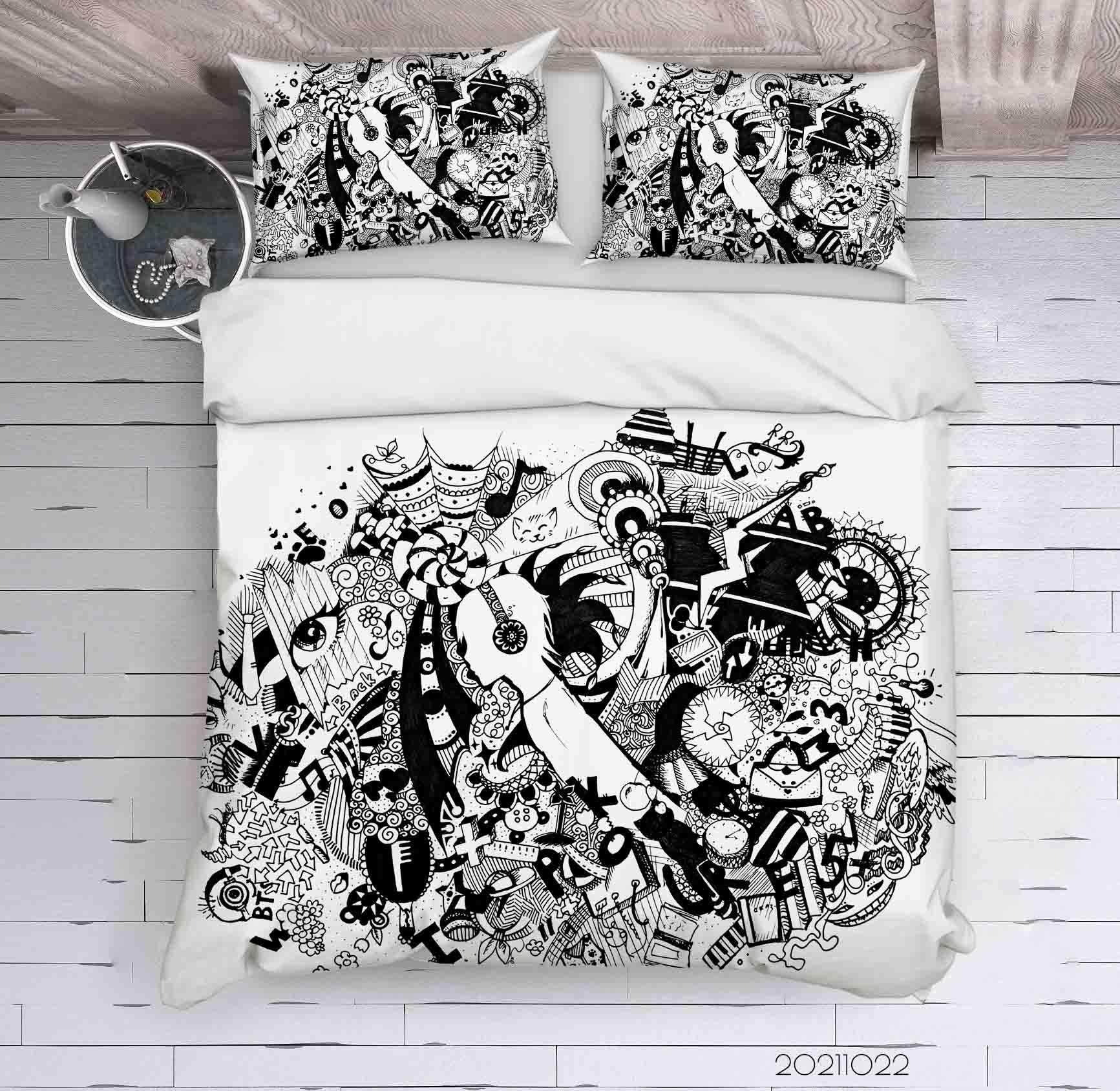 3D Abstract Funny Illustration Doodle Quilt Cover Set Bedding Set Duvet Cover Pillowcases 16- Jess Art Decoration