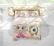 3D Cartoon Girl Unicorn Quilt Cover Set Bedding Set Pillowcases 115- Jess Art Decoration