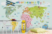 3D World Map Airplane Wall Mural Wallpaper WJ 2079- Jess Art Decoration