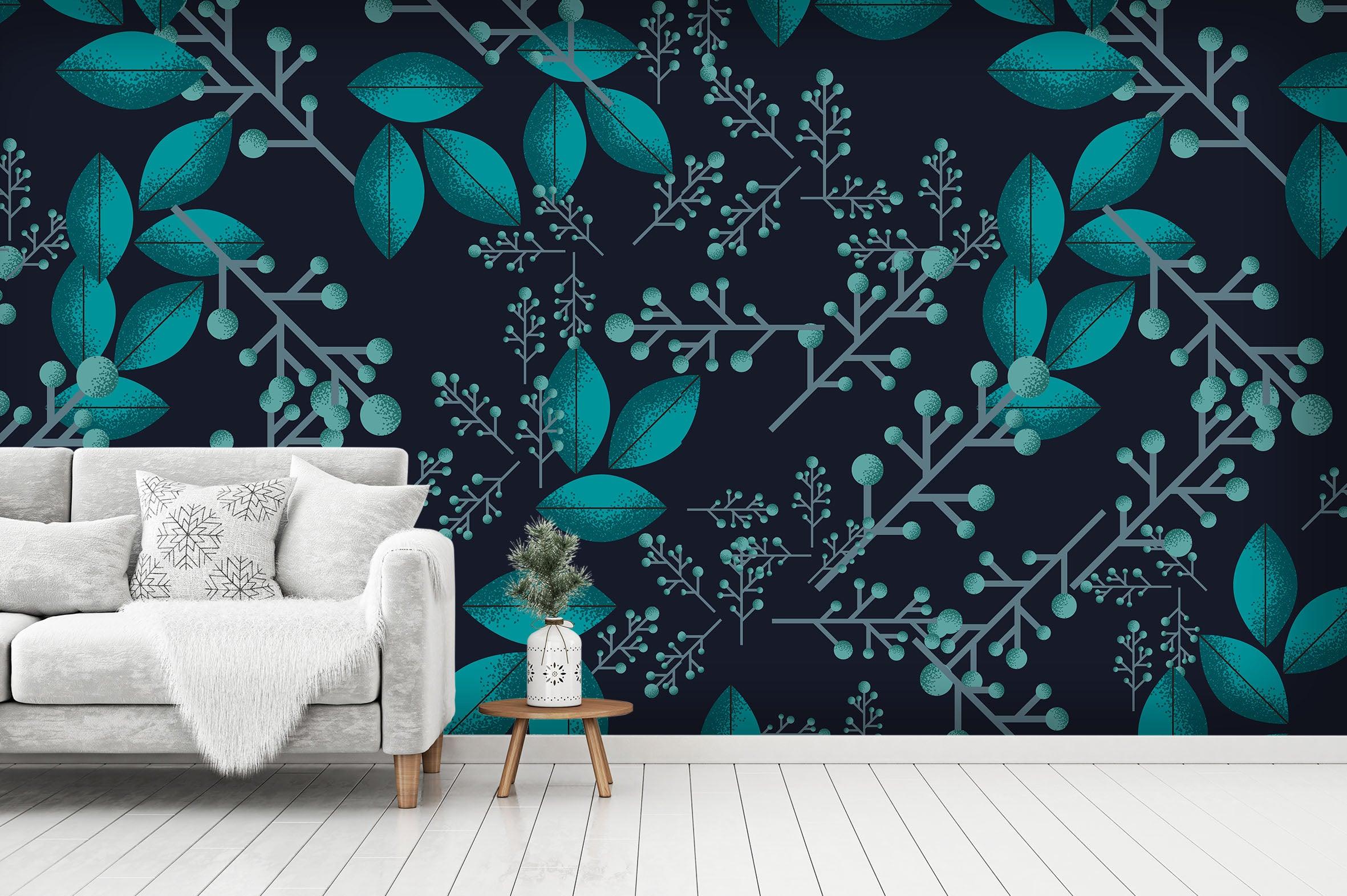3D Blue Branch Leaves Wall Mural Wallpaper 08- Jess Art Decoration
