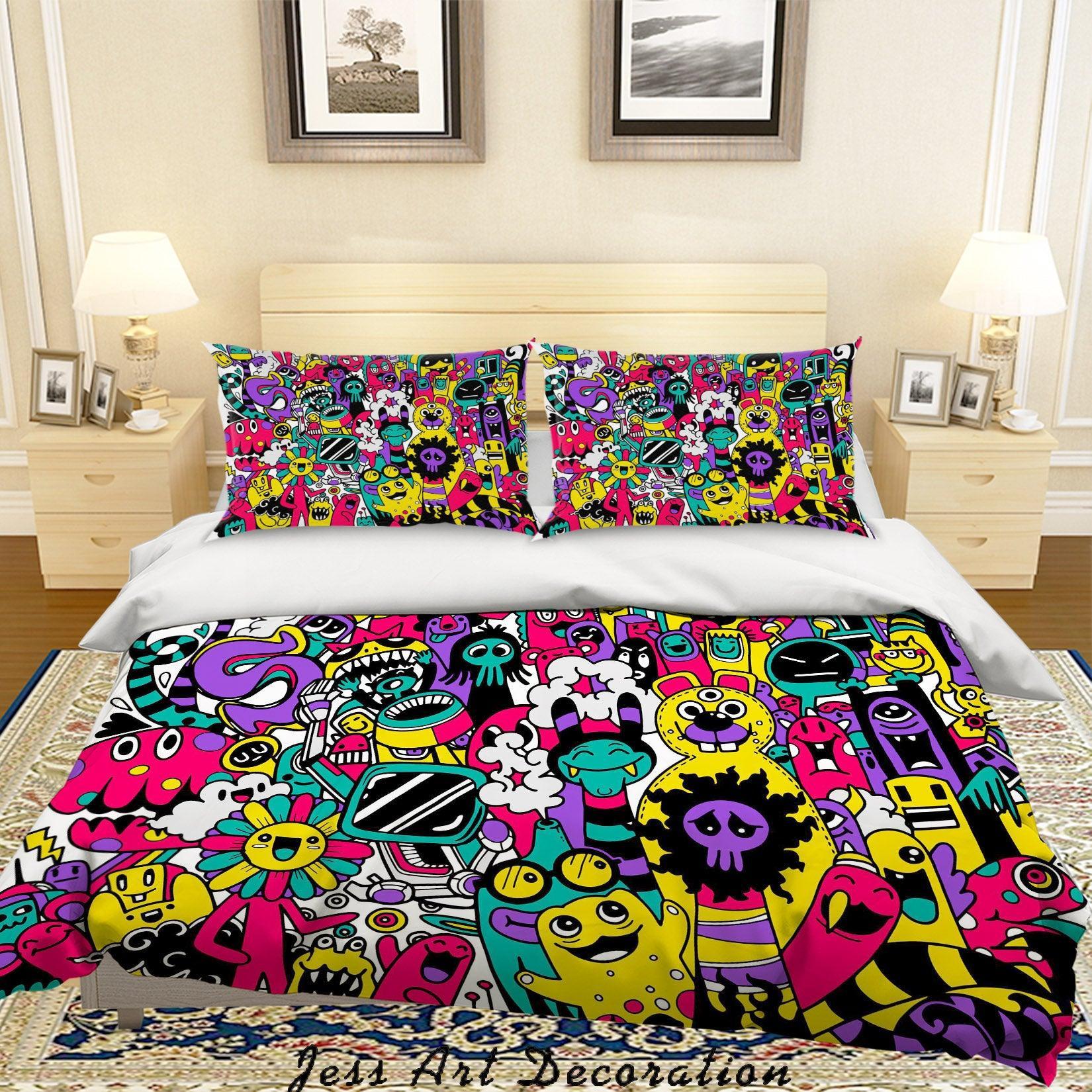 3D Graffiti Colorful Monster Quilt Cover Set Bedding Set Duvet Cover Pillowcases LXL 87- Jess Art Decoration