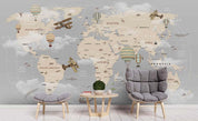 3D Cartoon Grey Car World Map Wall Mural Wallpaper LQH 108- Jess Art Decoration