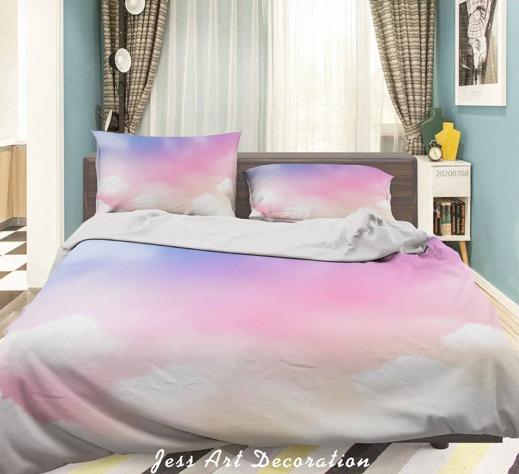 3D Pink Sky Clouds Quilt Cover Set Bedding Set Duvet Cover Pillowcases SF73- Jess Art Decoration
