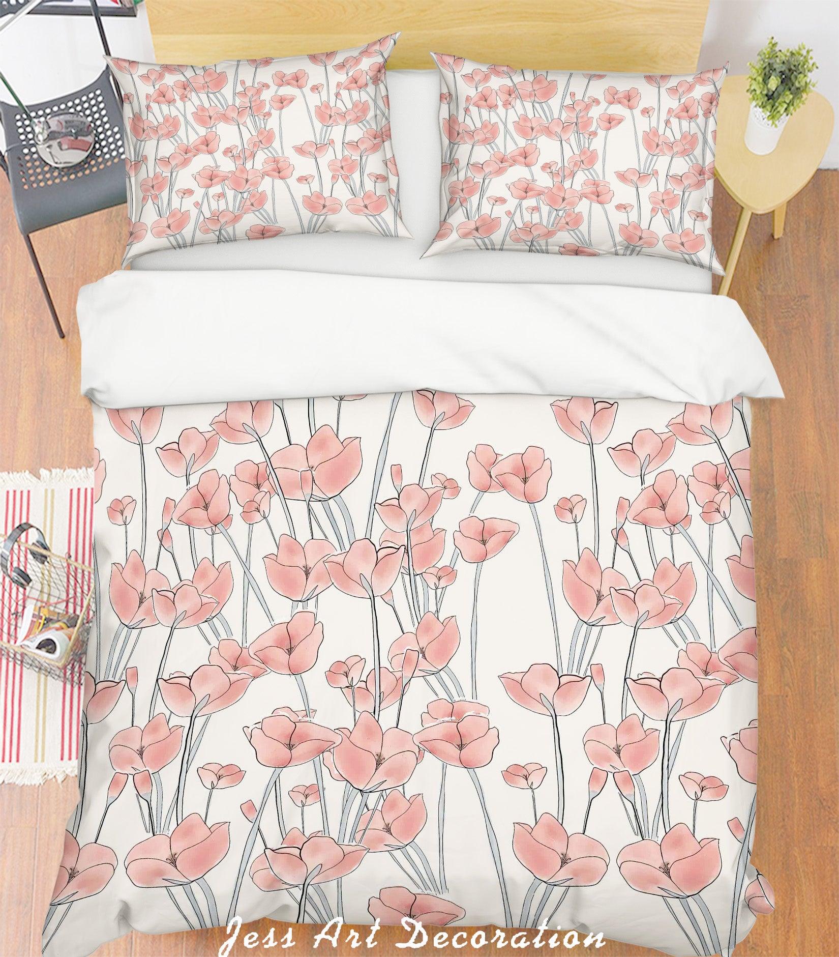 3D Pink Floral Quilt Cover Set Bedding Set Pillowcases 15- Jess Art Decoration