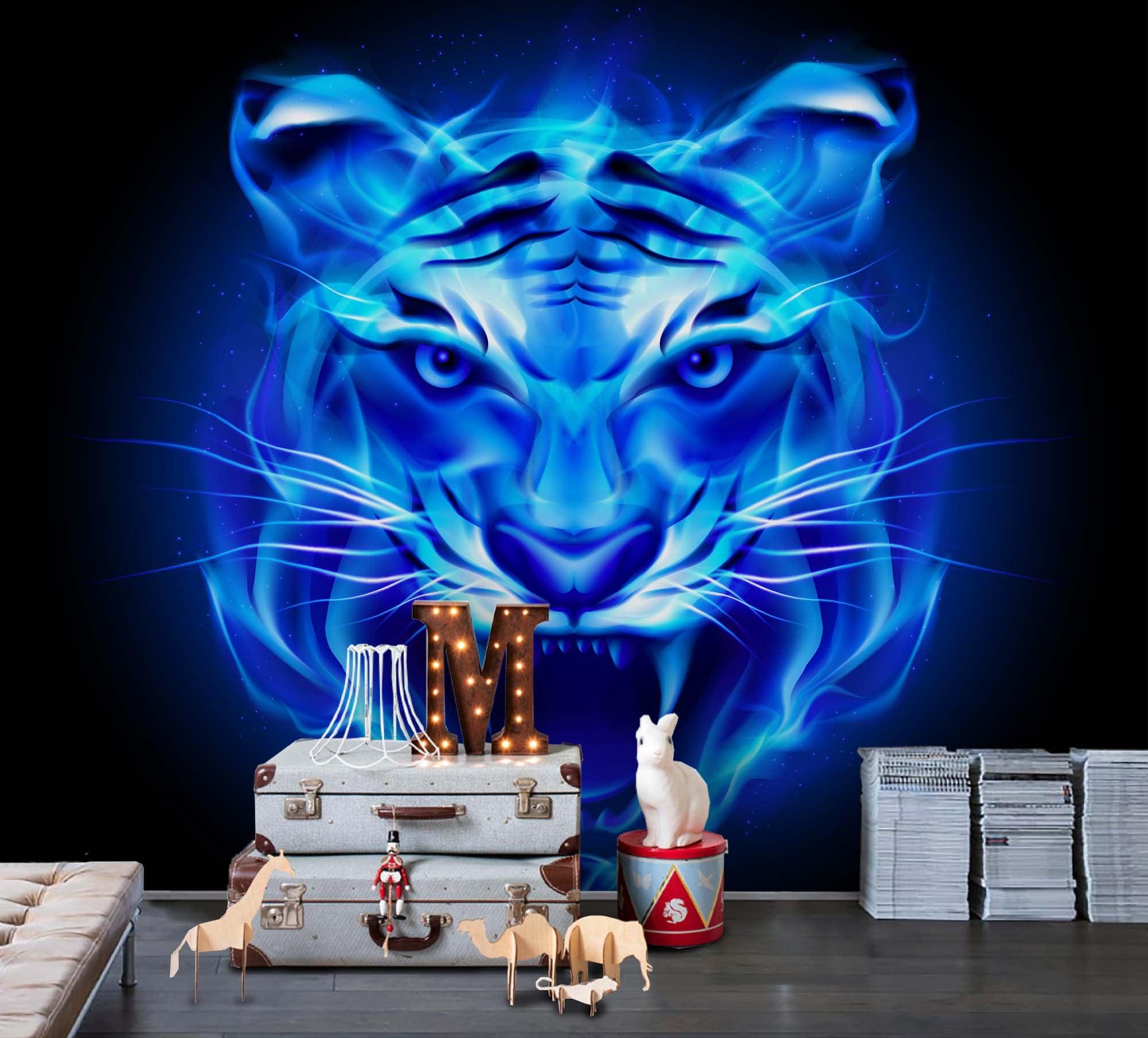 3D Blue Abstract Tiger Head Wall Mural Wallpaper 02- Jess Art Decoration