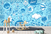 3D Blue Cartoon Food Wall Mural Wallpaper 9- Jess Art Decoration
