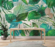 3D Watercolor Leaves Pattern Wall Mural Wallpaper  sww 34- Jess Art Decoration