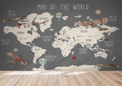 3D Gray World Map Airplane Wall Mural Wallpaper LQH 90- Jess Art Decoration