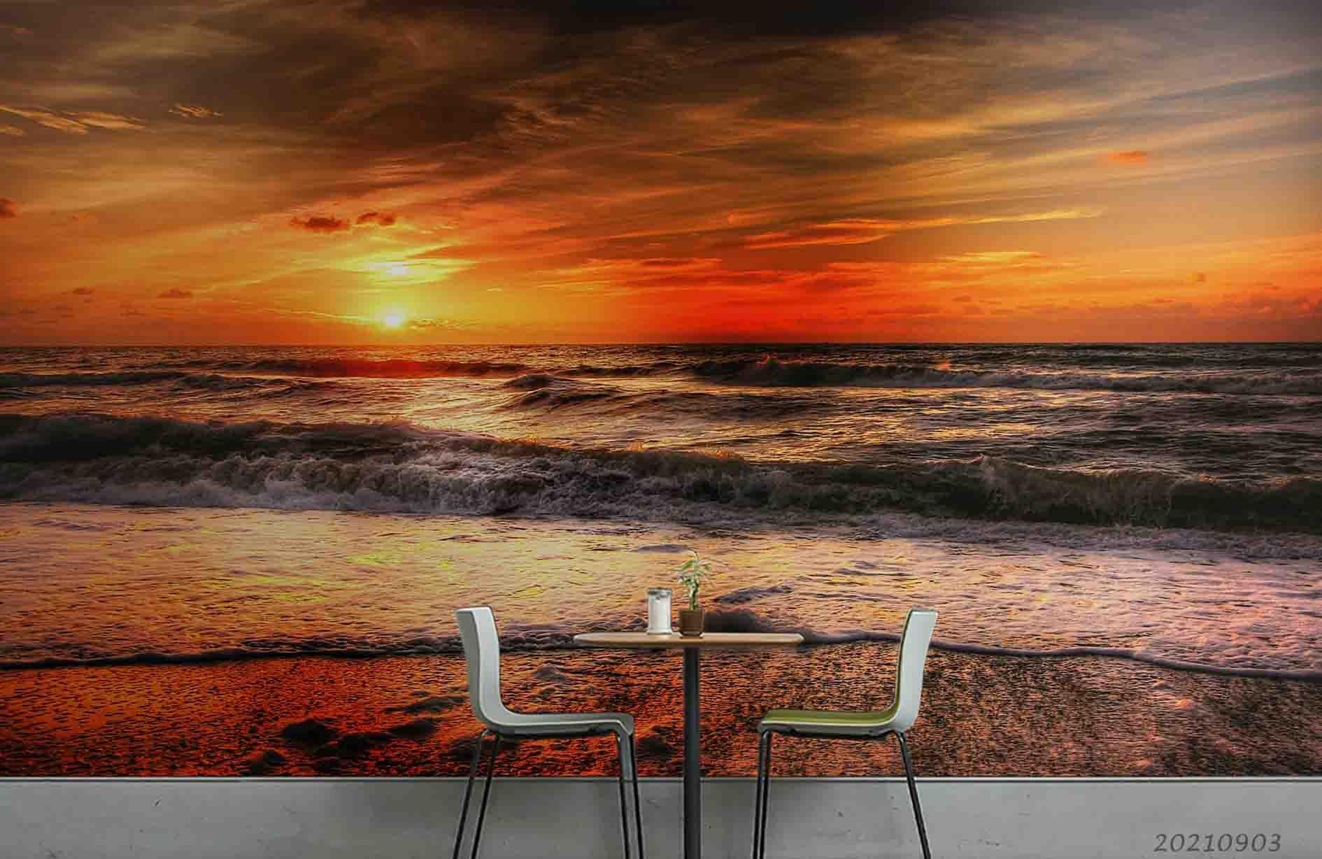 3D Sunset Sky Beach Landscape Wall Mural Wallpaper LQH 105- Jess Art Decoration
