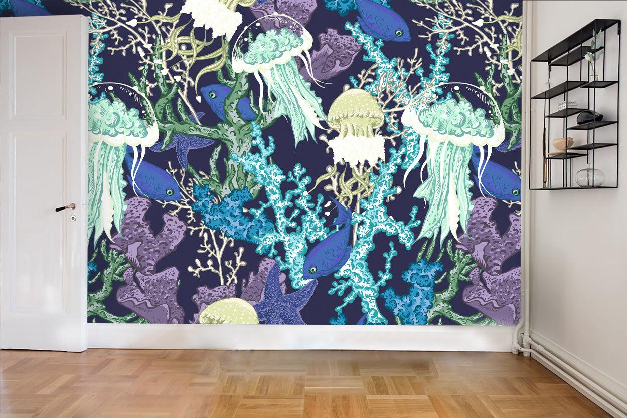 3D Jellyfish Coral Wall Mural Wallpaper 27- Jess Art Decoration