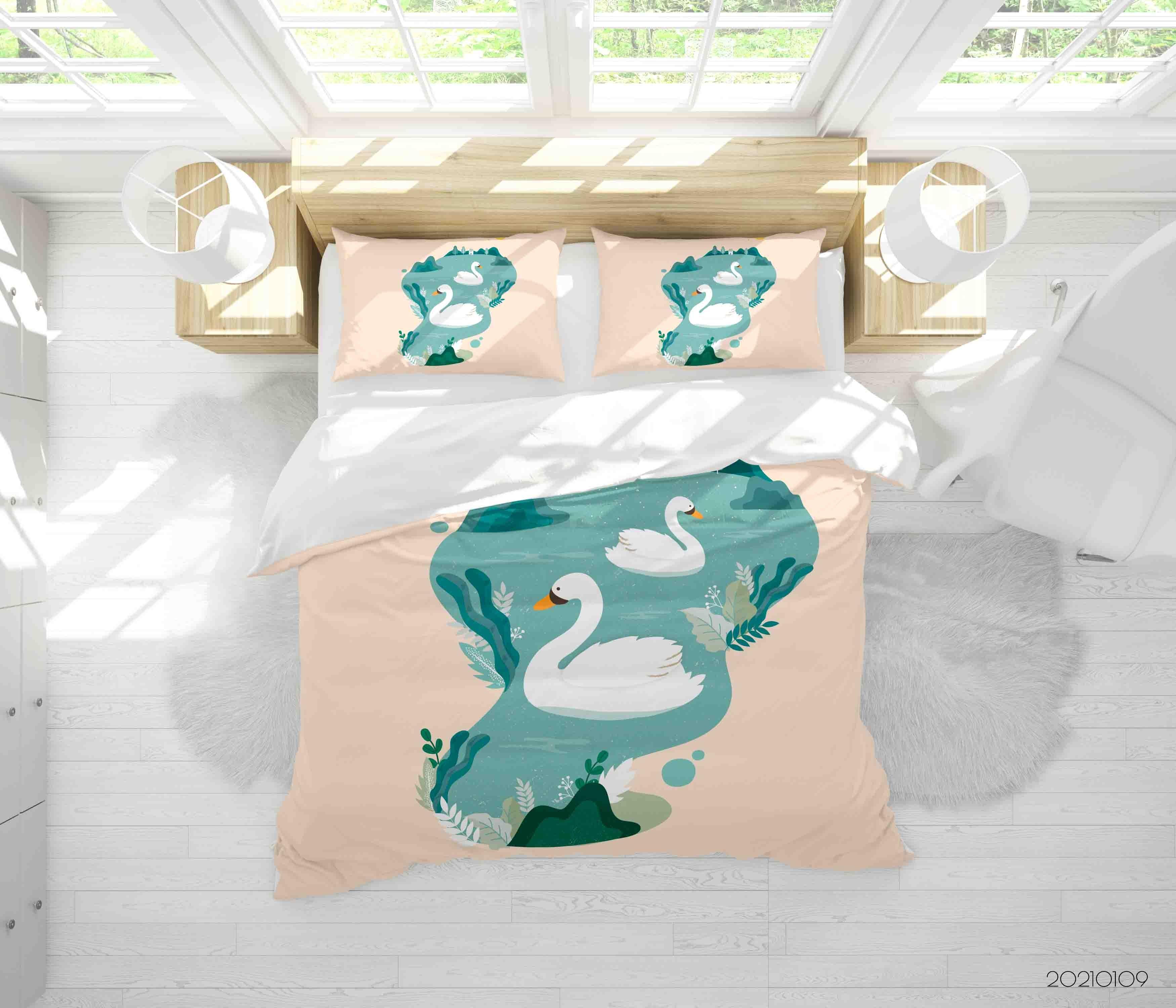 3D Pond Animal White Goose Quilt Cover Set Bedding Set Duvet Cover Pillowcases 3 LQH- Jess Art Decoration