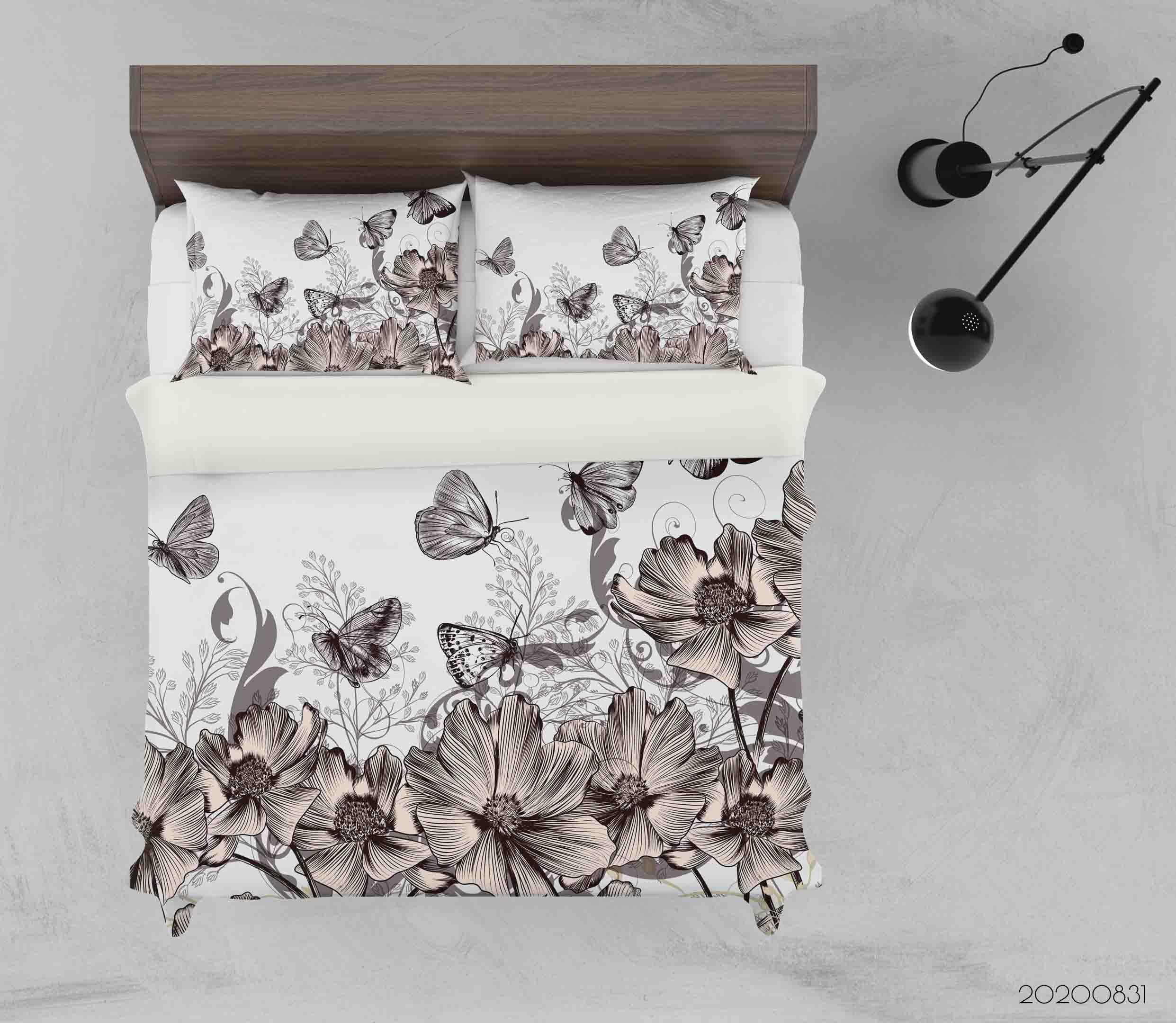3D Abstract Flowers Butterflies Quilt Cover Set Bedding Set Duvet Cover Pillowcases WJ 3401- Jess Art Decoration