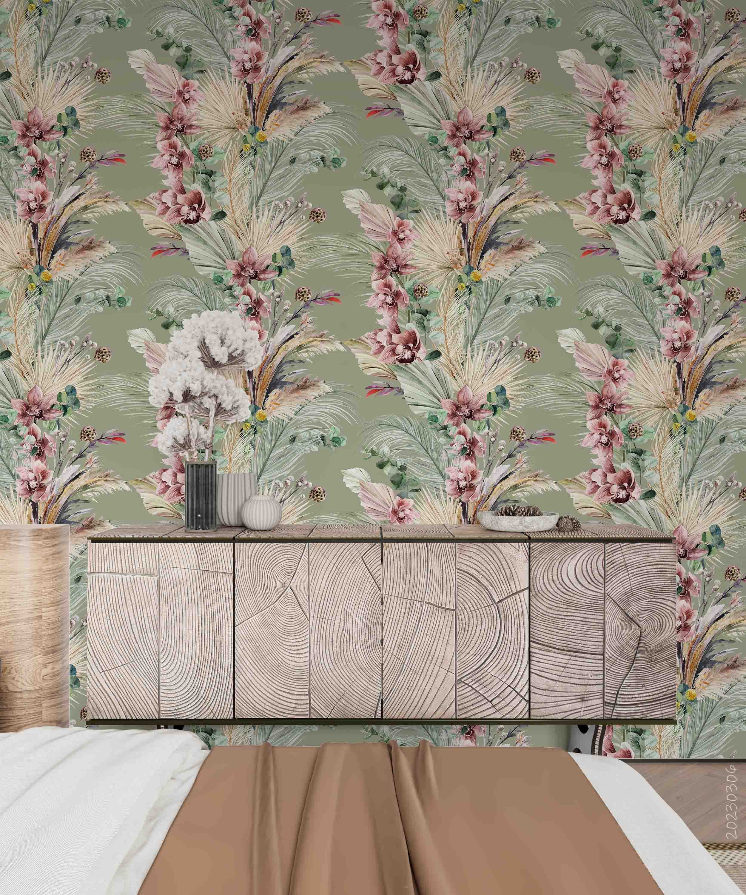 3D Watercolor Tropical Plant Floral Leaf Wall Mural Wallpaper GD 1684- Jess Art Decoration