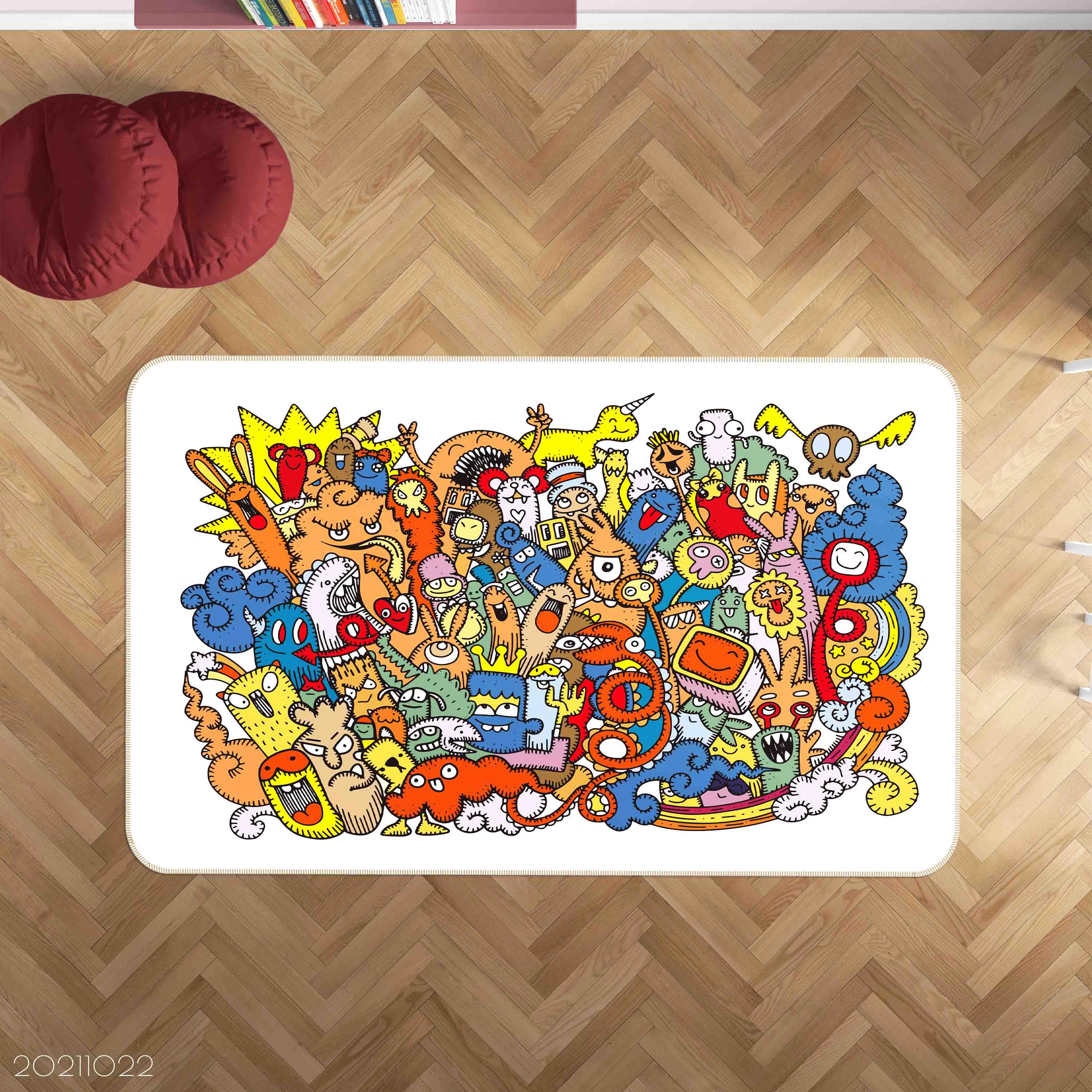 3D Abstract Color Monster Graffiti Non-Slip Rug Mat 24- Jess Art Decoration