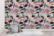 3D Hand Sketching Colorful Bird Floral Leaves Plant Wall Mural Wallpaper LXL 1071- Jess Art Decoration