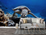 3D Sea World Coral Turtle Wall Mural Wallpaper SWW1656- Jess Art Decoration