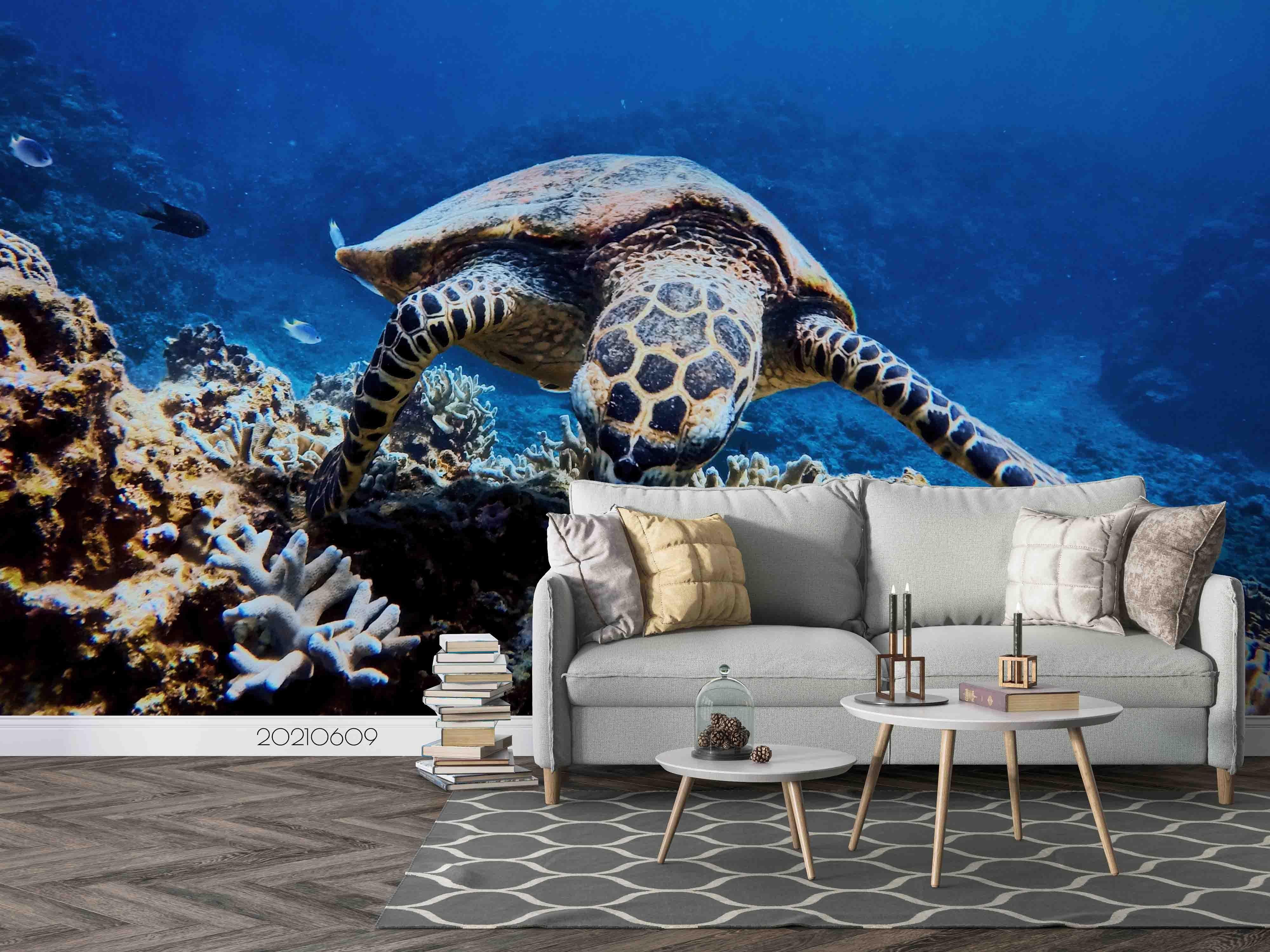 3D Sea World Coral Turtle Wall Mural Wallpaper SWW1656- Jess Art Decoration