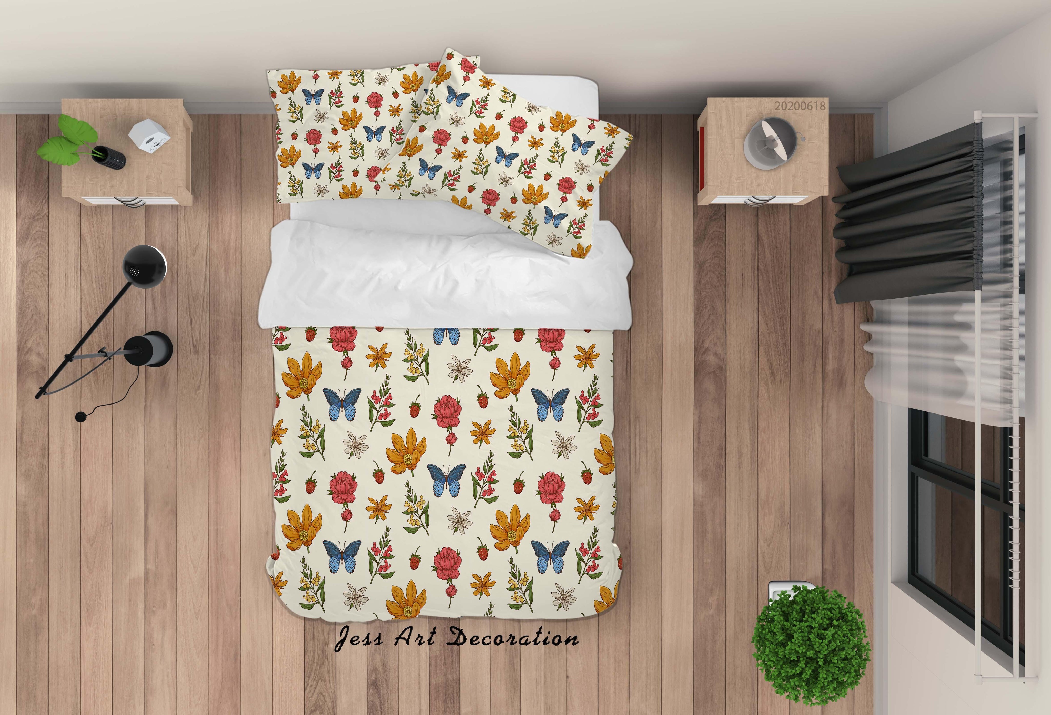 3D Floral Strawberry Butterfly Quilt Cover Set Bedding Set Duvet Cover Pillowcases SF94- Jess Art Decoration