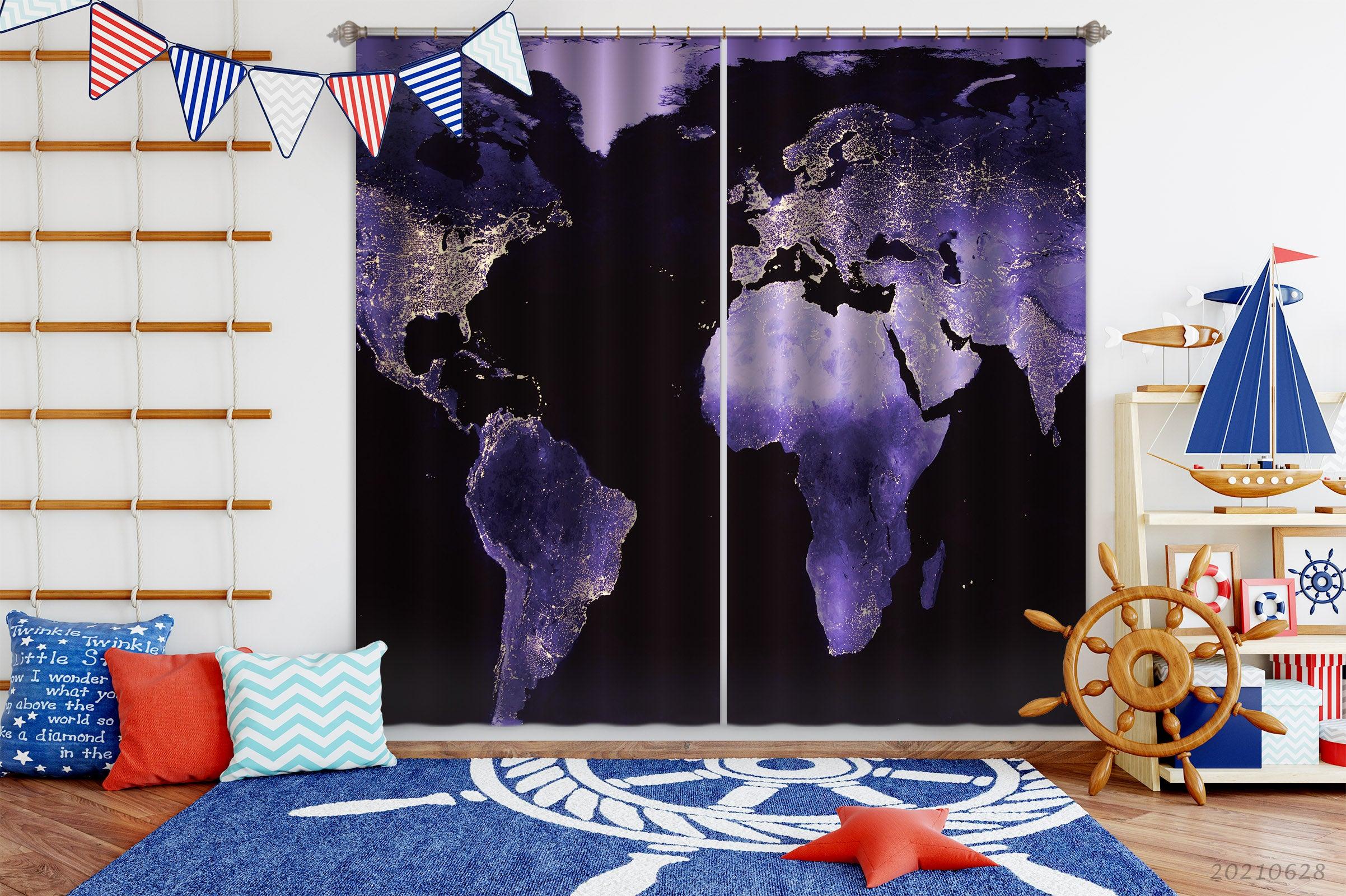 3D World Map Curtains and Drapes LQH 207- Jess Art Decoration