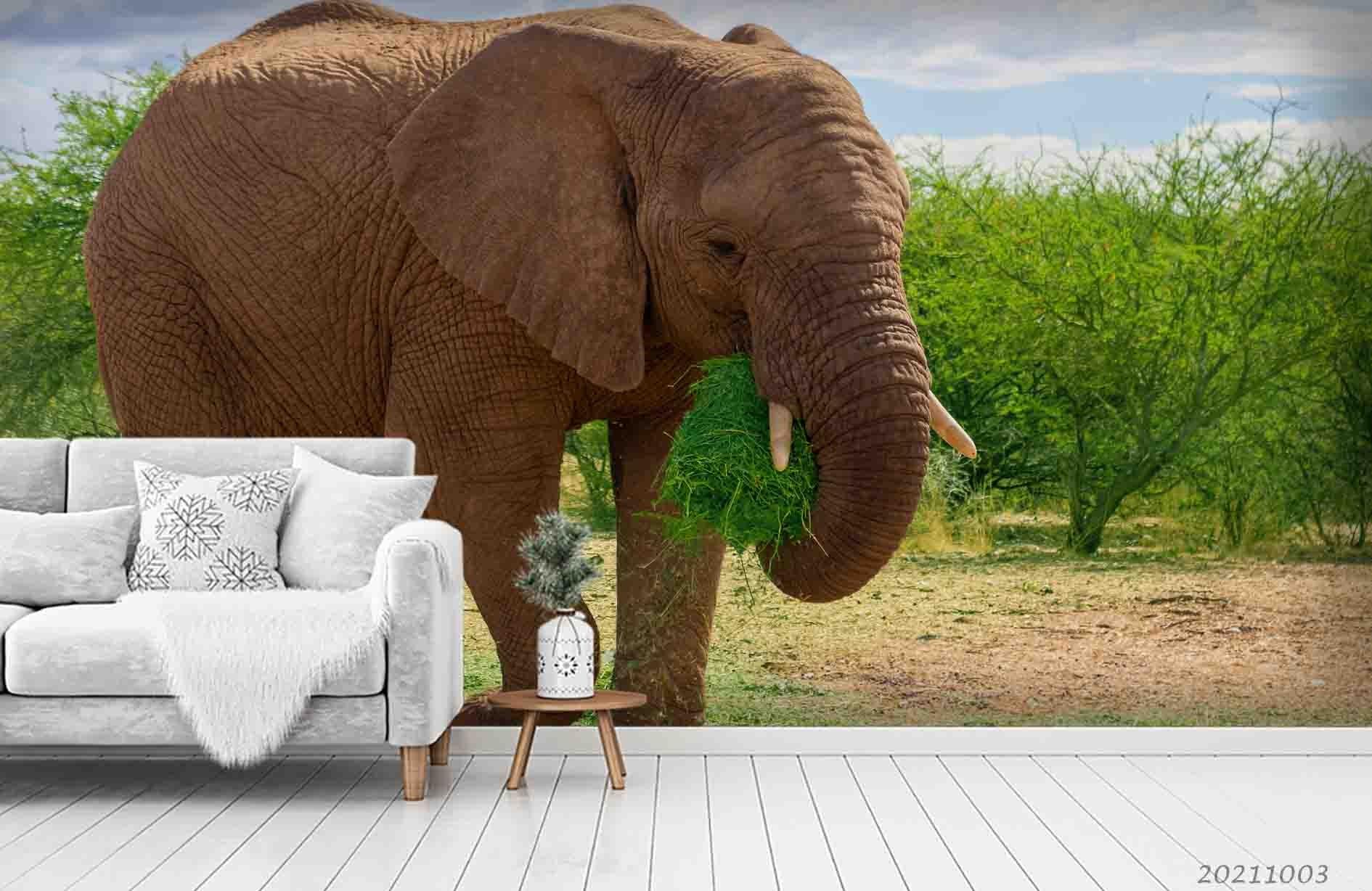 3D Green Tree Forest Animal Elephant Wall Mural Wallpaper LQH 372- Jess Art Decoration