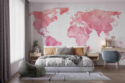 3D Watercolor Pink Map World Wall Mural Wallpaper SWW4479- Jess Art Decoration
