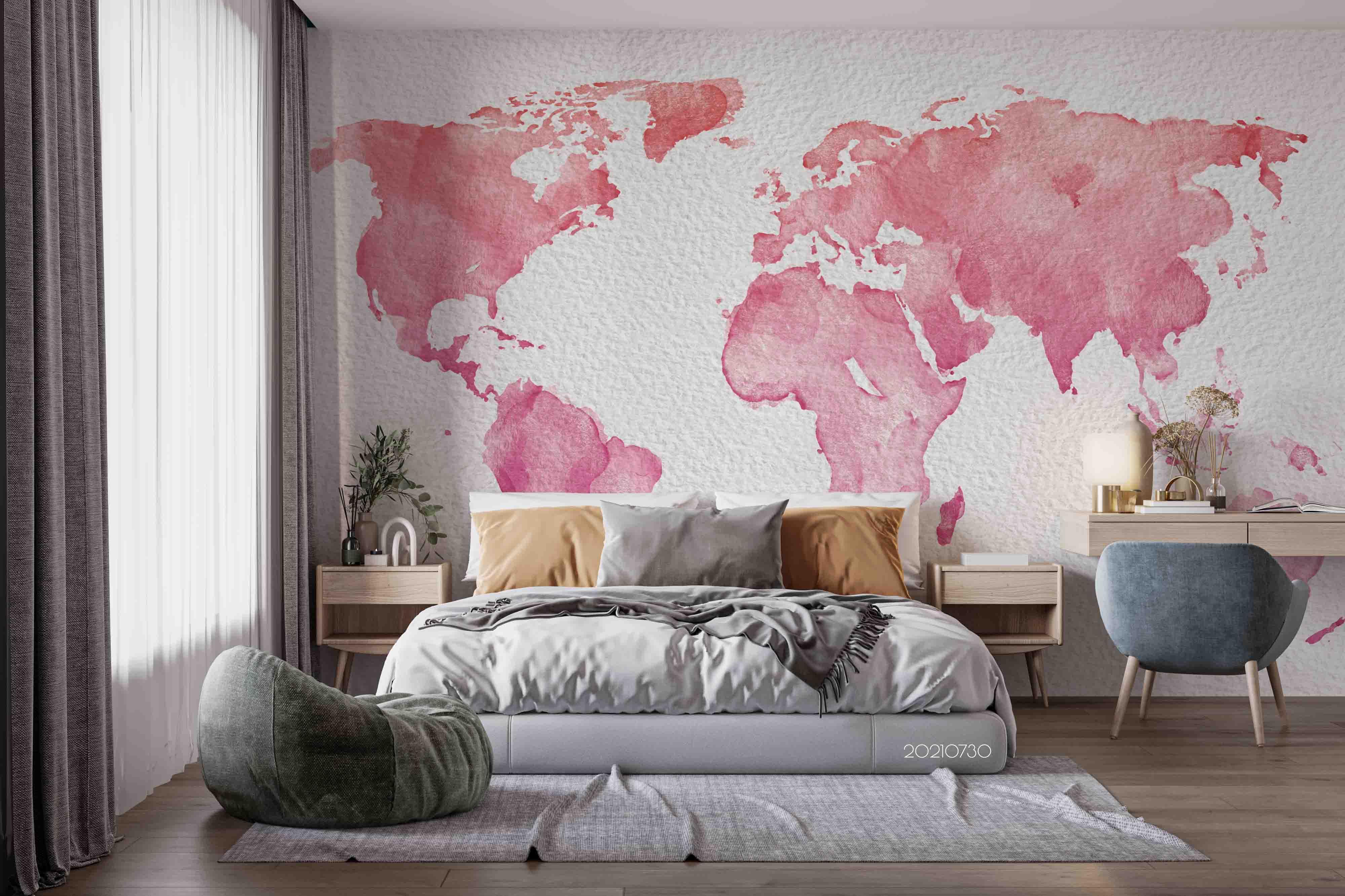 3D Watercolor Pink Map World Wall Mural Wallpaper SWW4479- Jess Art Decoration