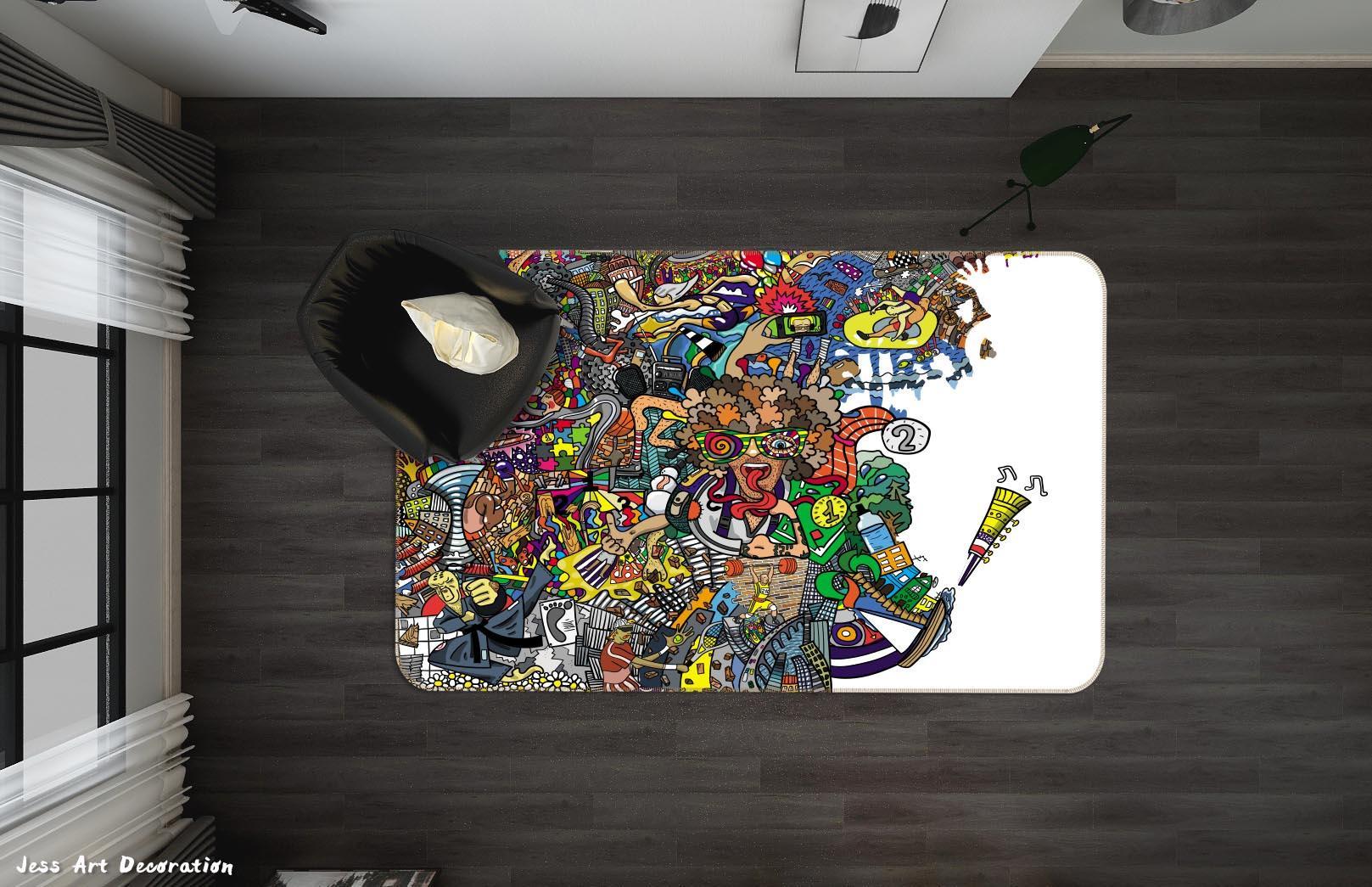 3D Abstract Color Graffiti Non-Slip Rug Mat A689 LQH- Jess Art Decoration