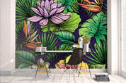 3D Tropical Flowers Green Leaves Wall Mural Wallpaper 102- Jess Art Decoration