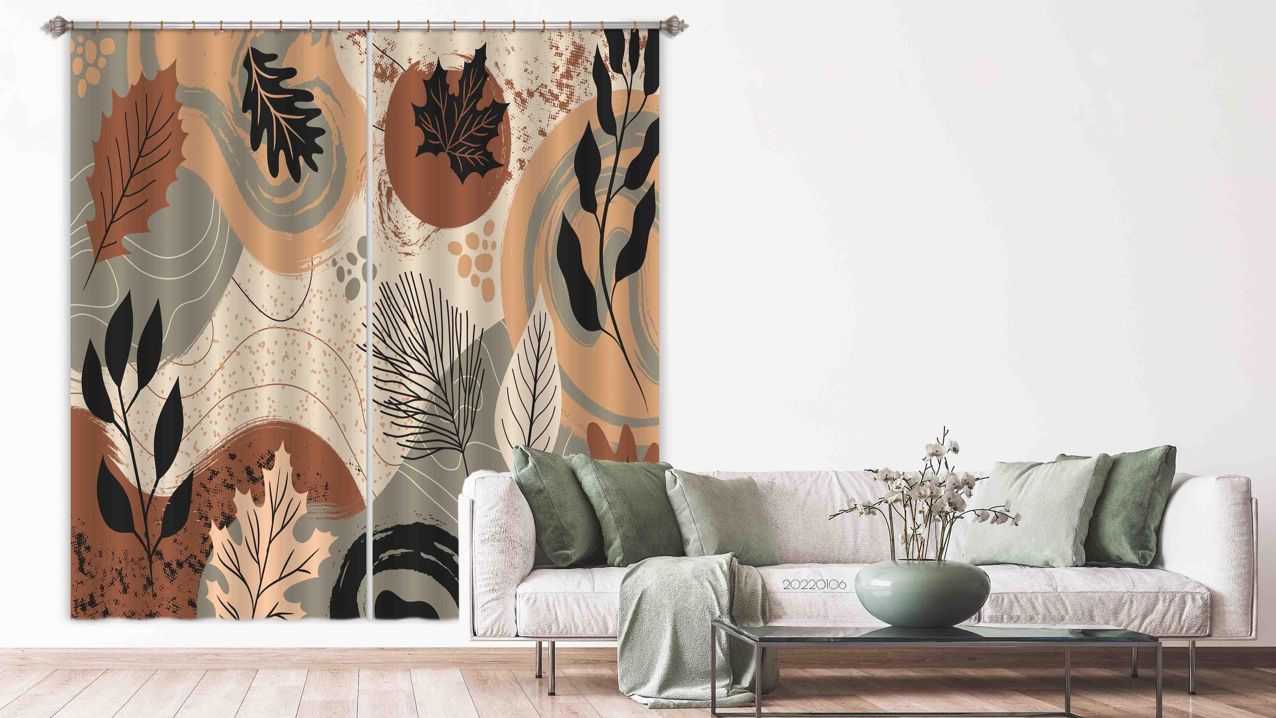 3D Abstract Autumn Leaf Pattern Curtains and Drapes GD 173- Jess Art Decoration
