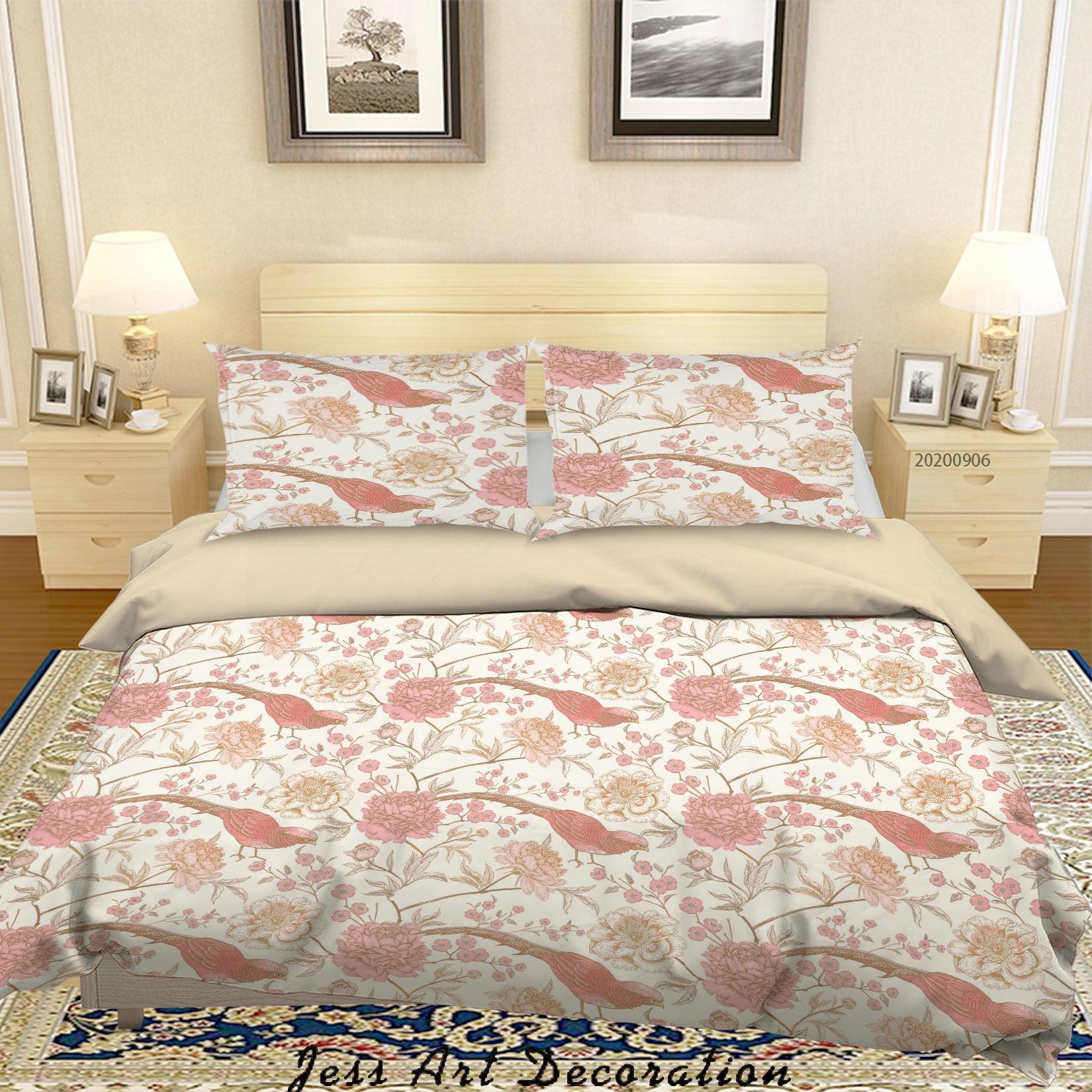 3D Vintage Leaves Bird Floral Pattern Quilt Cover Set Bedding Set Duvet Cover Pillowcases WJ 3637- Jess Art Decoration