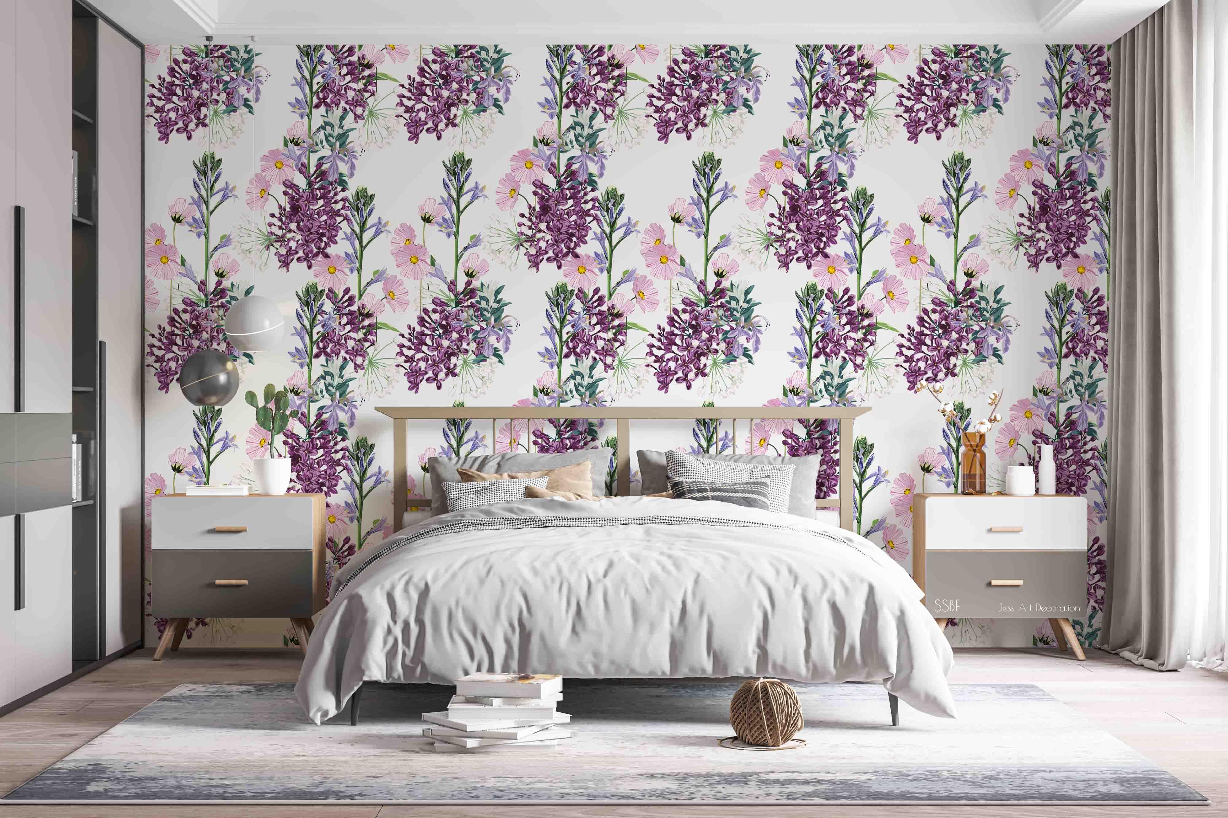 3D Vintage Purple Pink Flowers Background Wall Mural Wallpaper GD 3594- Jess Art Decoration