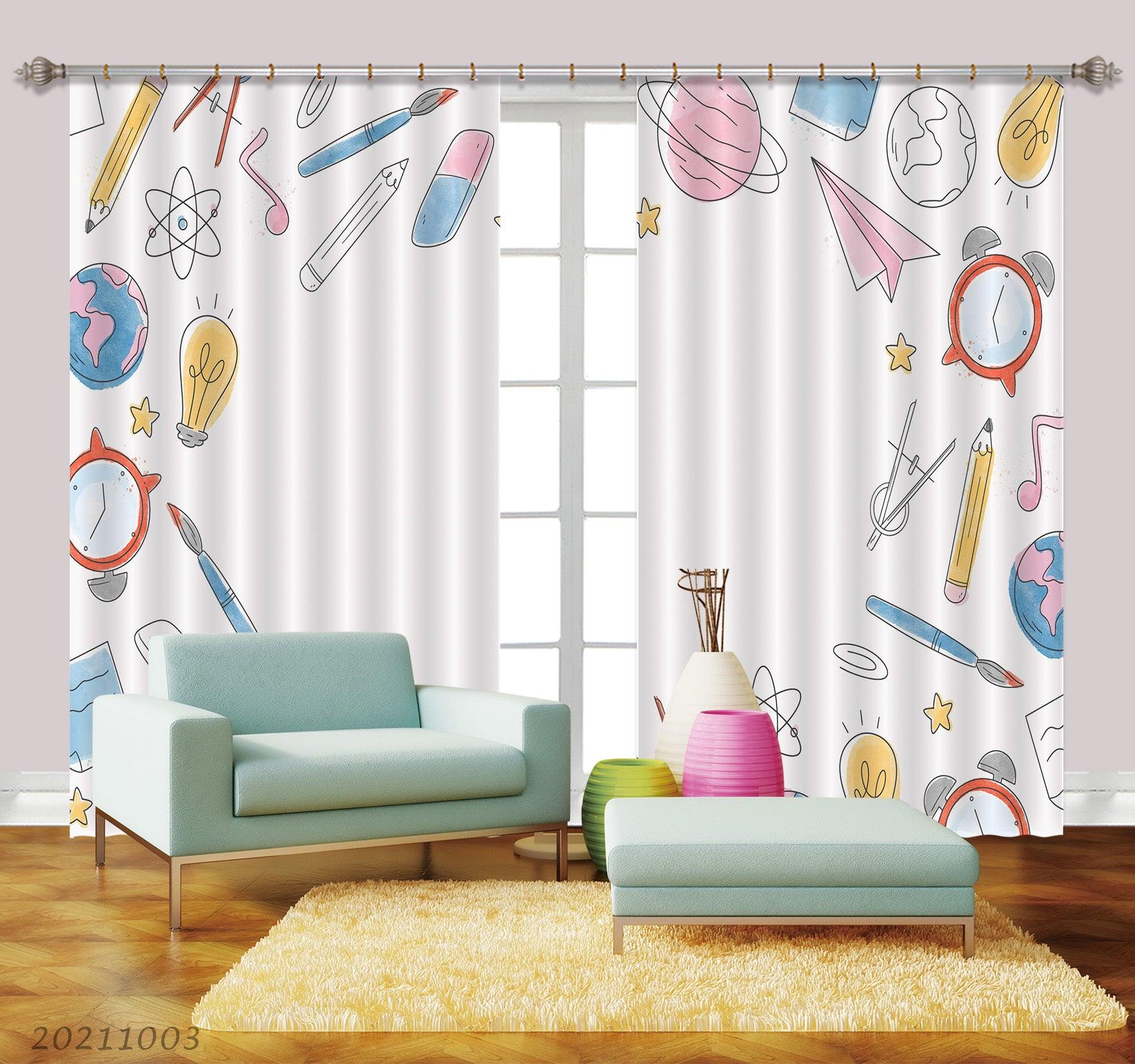 3D Cartoon School Supplies Curtains and Drapes LQH 96- Jess Art Decoration