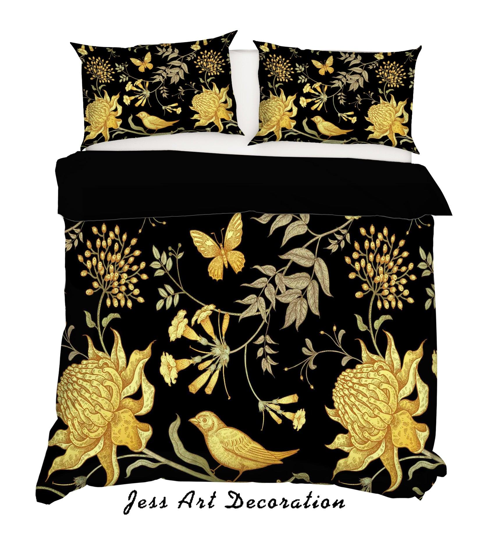 3D Golden Chrysanthemum Butterfly Quilt Cover Set Bedding Set Pillowcases 191- Jess Art Decoration