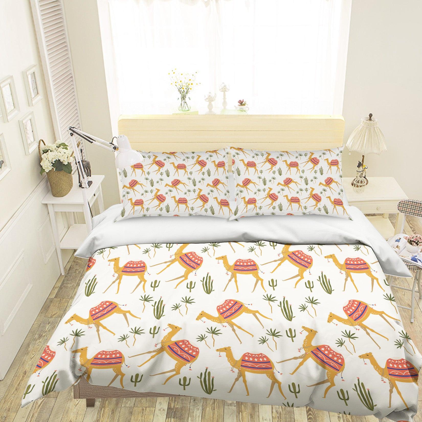 3D Cartoon Camel Green leaf Quilt Cover Set Bedding Set Pillowcases 93- Jess Art Decoration