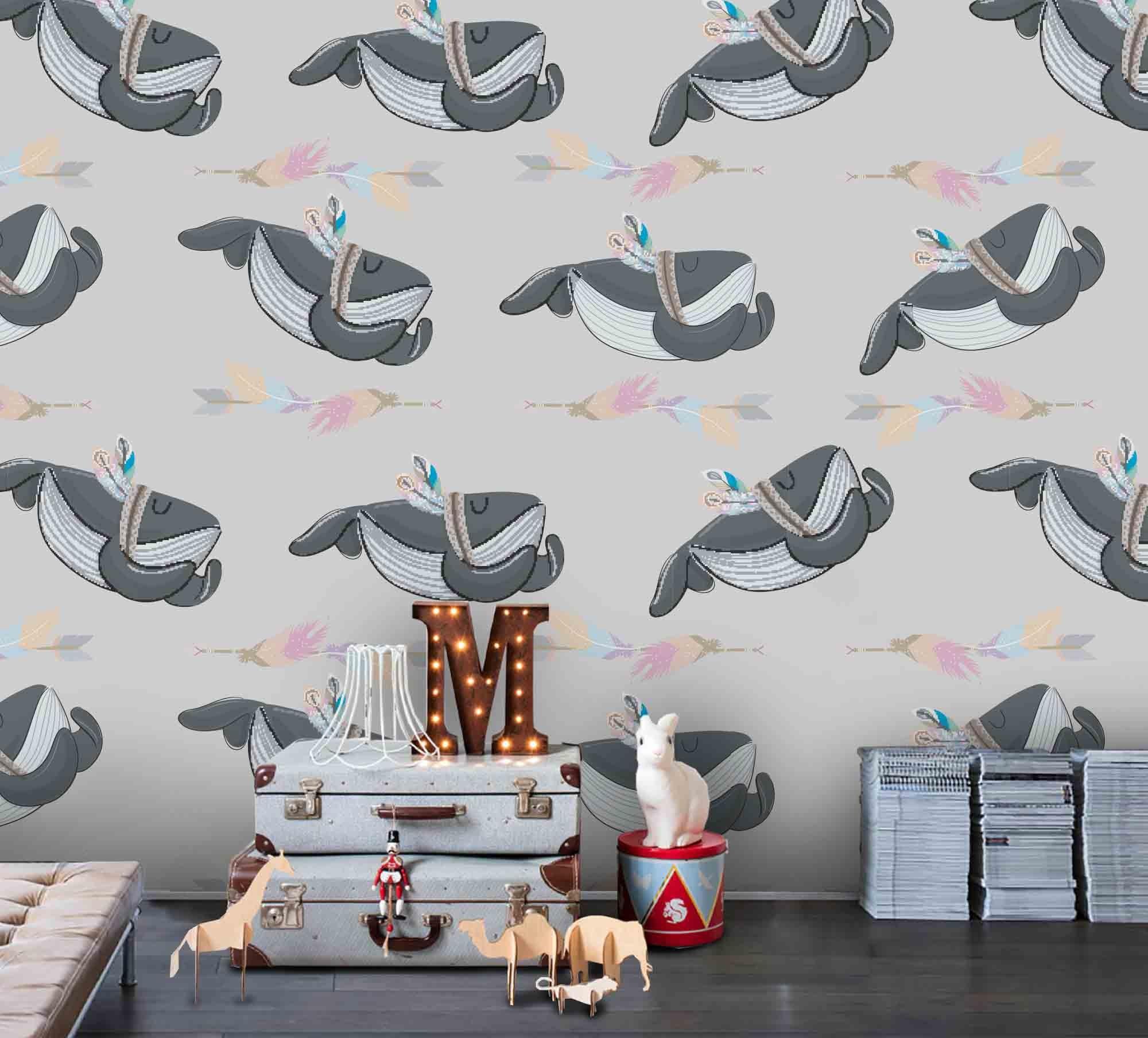 3D Cartoon Dolphin Feather Wall Mural Wallpaper A174 LQH- Jess Art Decoration