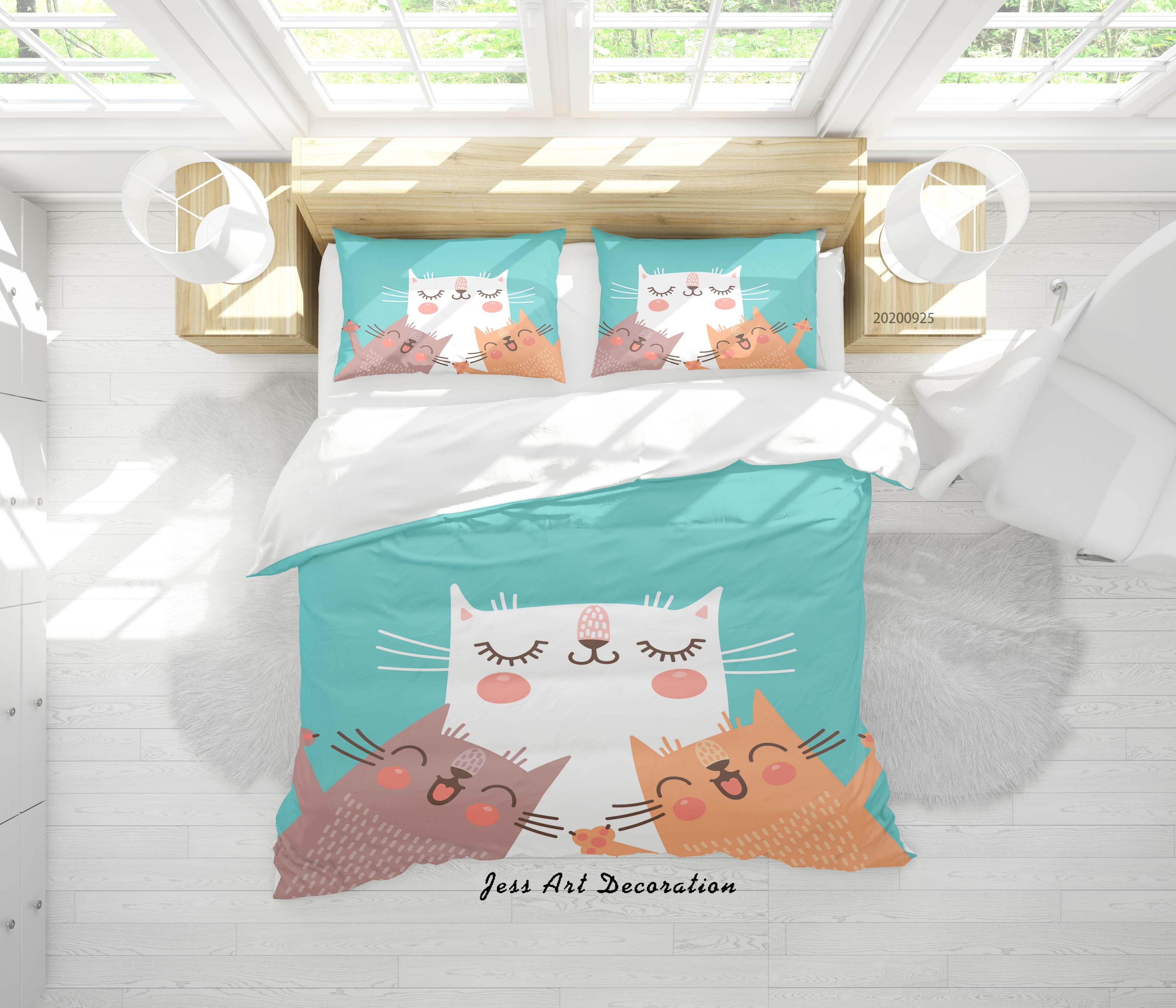 3D Cartoon Animal Cat Pattern Quilt Cover Set Bedding Set Duvet Cover Pillowcases WJ 6466- Jess Art Decoration