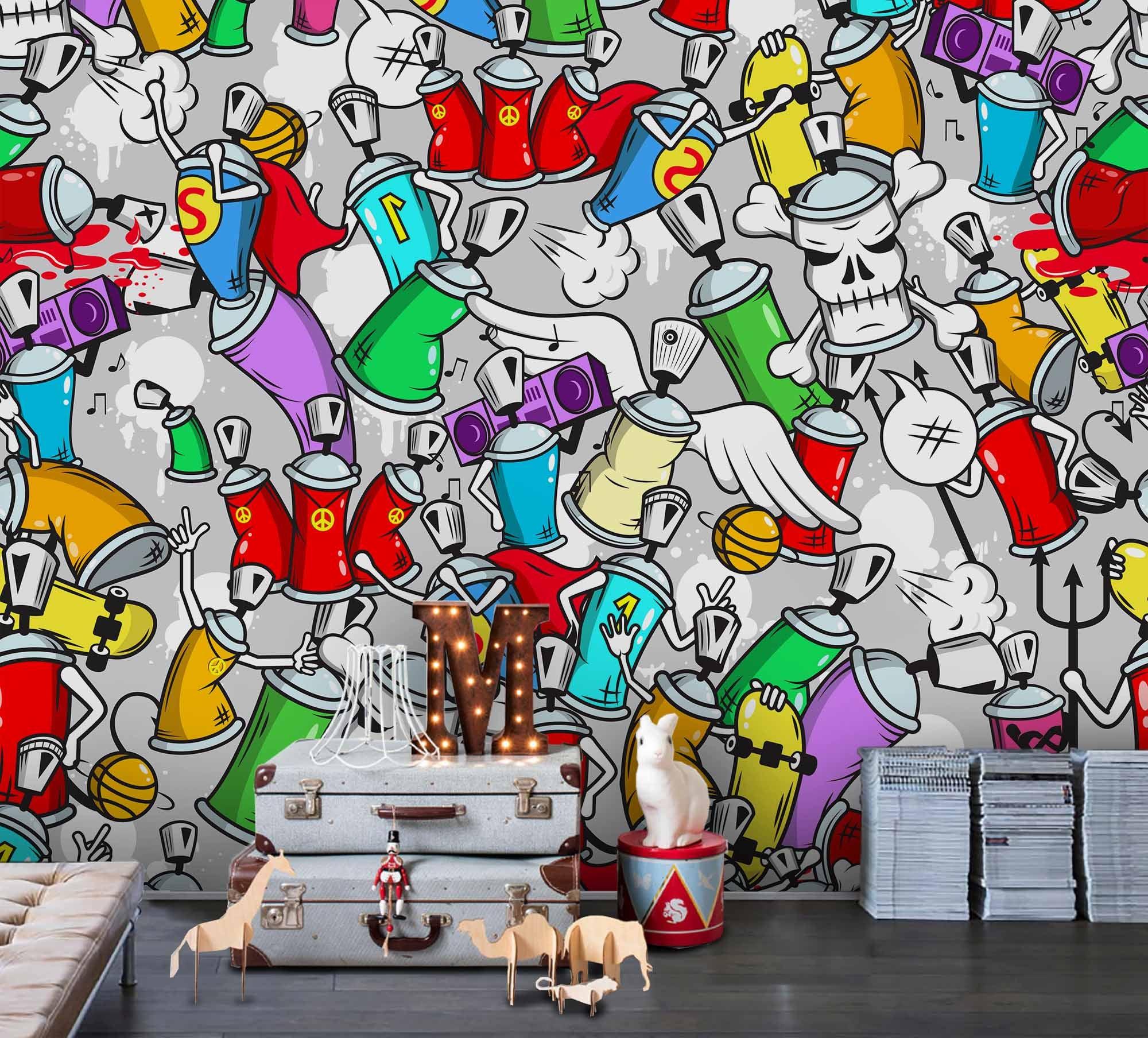 3D Cartoon Spray Can Wall Mural Wallpaper SF87- Jess Art Decoration