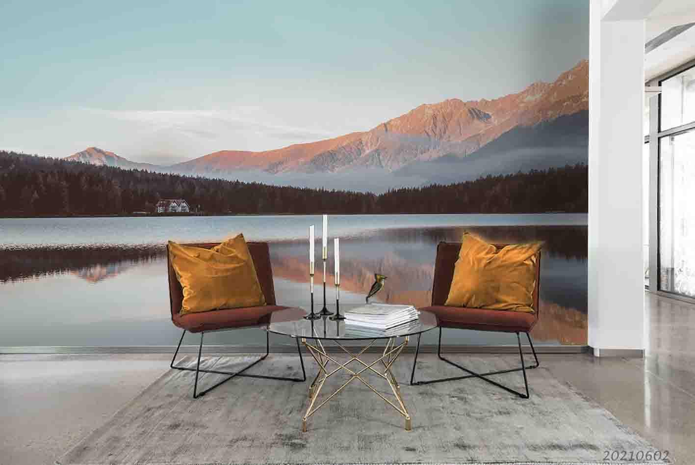 3D Jungle Surround Lakes Mountain Pine Trees Wall Mural Wallpaper SWW853- Jess Art Decoration