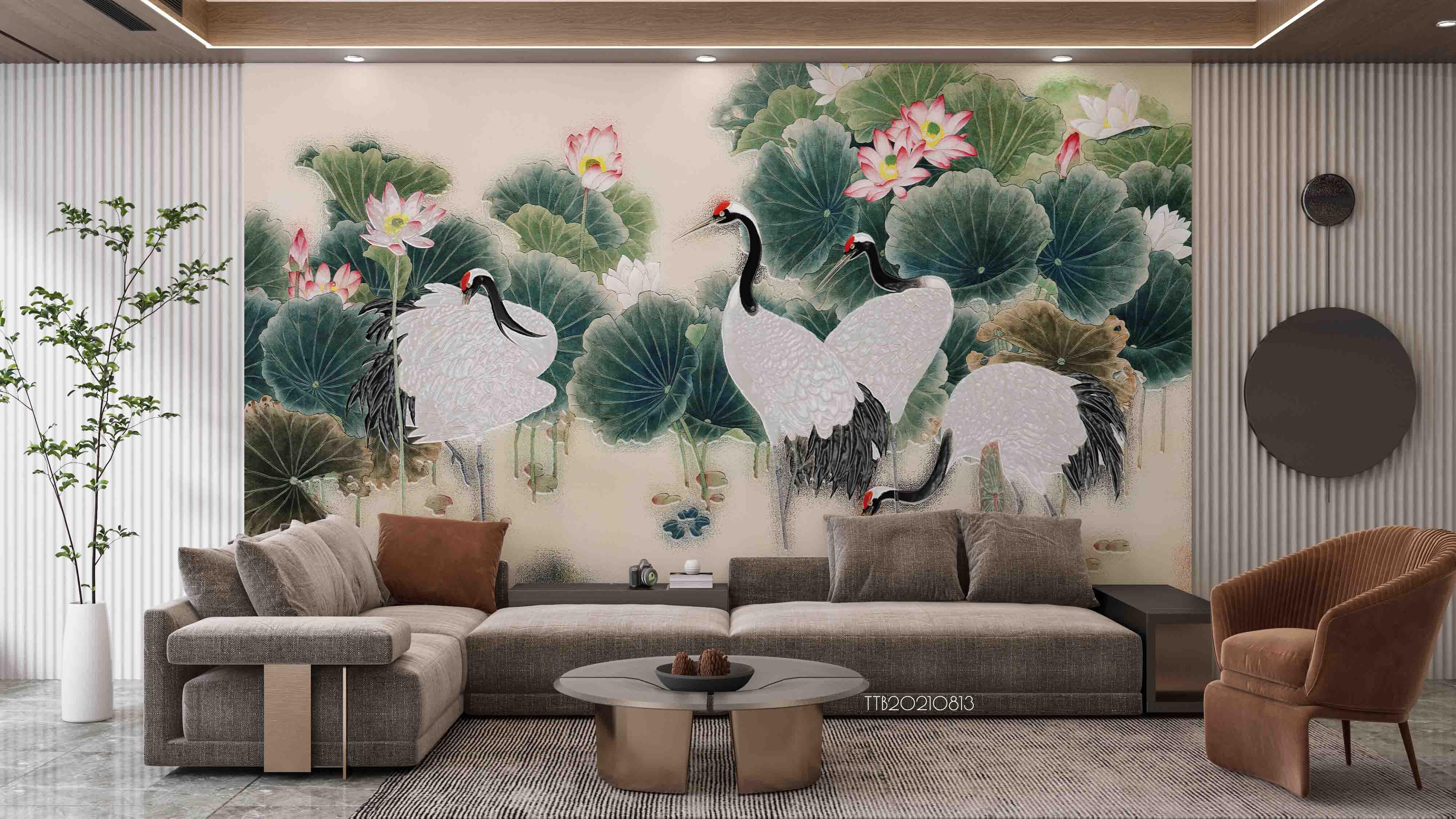 3D Chinese Style Lotus Crane Wall Mural WallpaperSWW5115- Jess Art Decoration