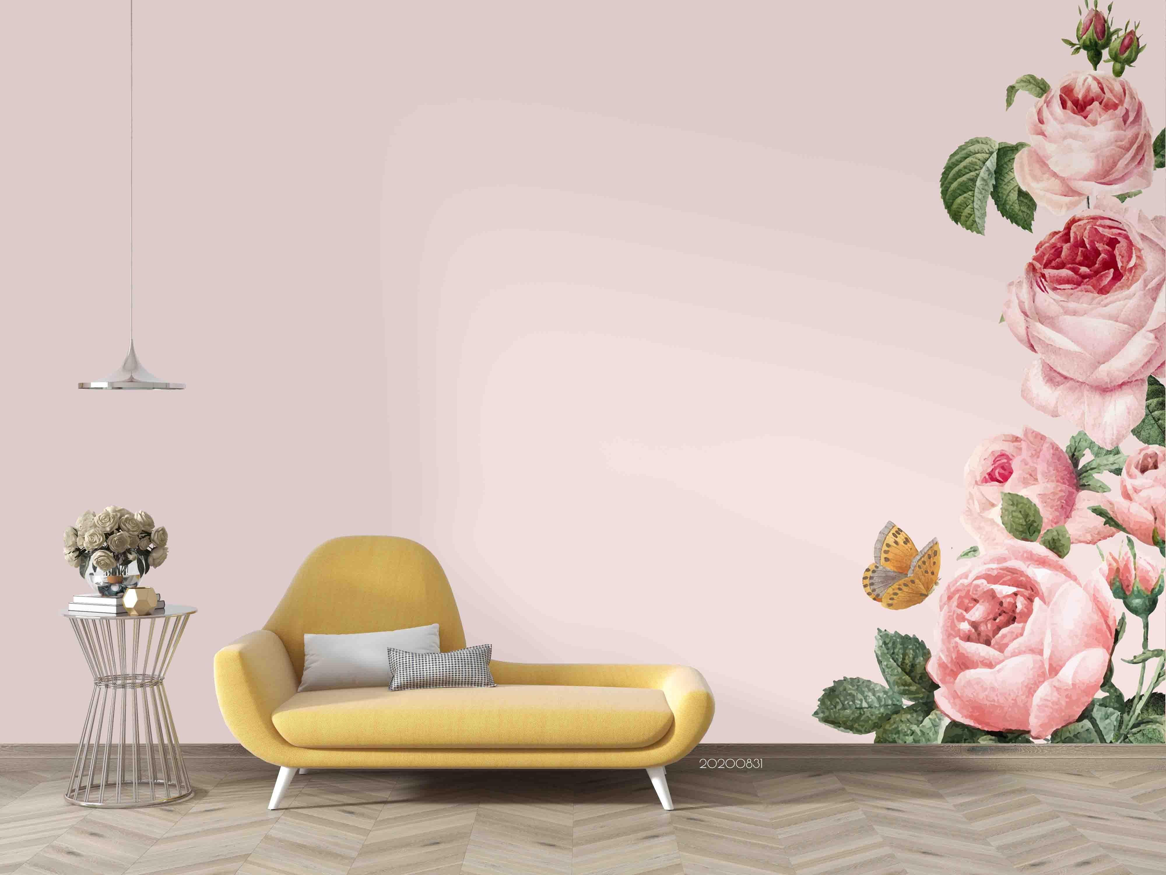 3D Hand Sketching Pink Floral Plant Wall Mural Wallpaper LXL 1441- Jess Art Decoration