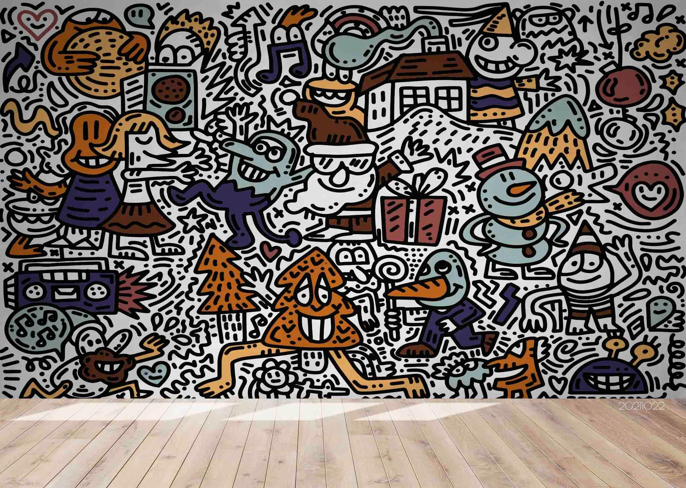 3D Cartoon Monsters Graffiti Wall Mural Wallpaper LQH 193- Jess Art Decoration