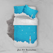 3D Rocket Launch Blue Sky Quilt Cover Set Bedding Set Duvet Cover Pillowcases 146- Jess Art Decoration