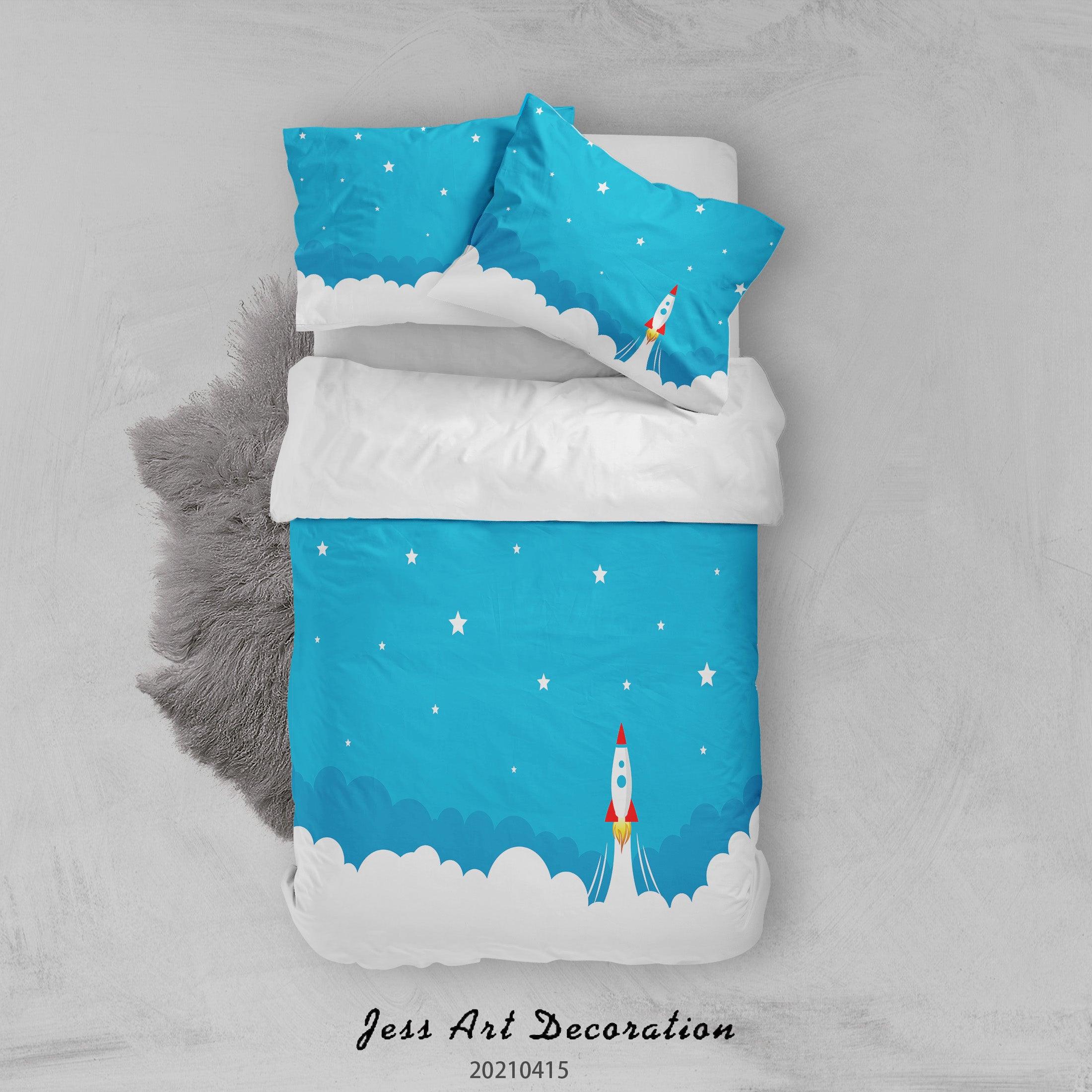 3D Rocket Launch Blue Sky Quilt Cover Set Bedding Set Duvet Cover Pillowcases 146- Jess Art Decoration
