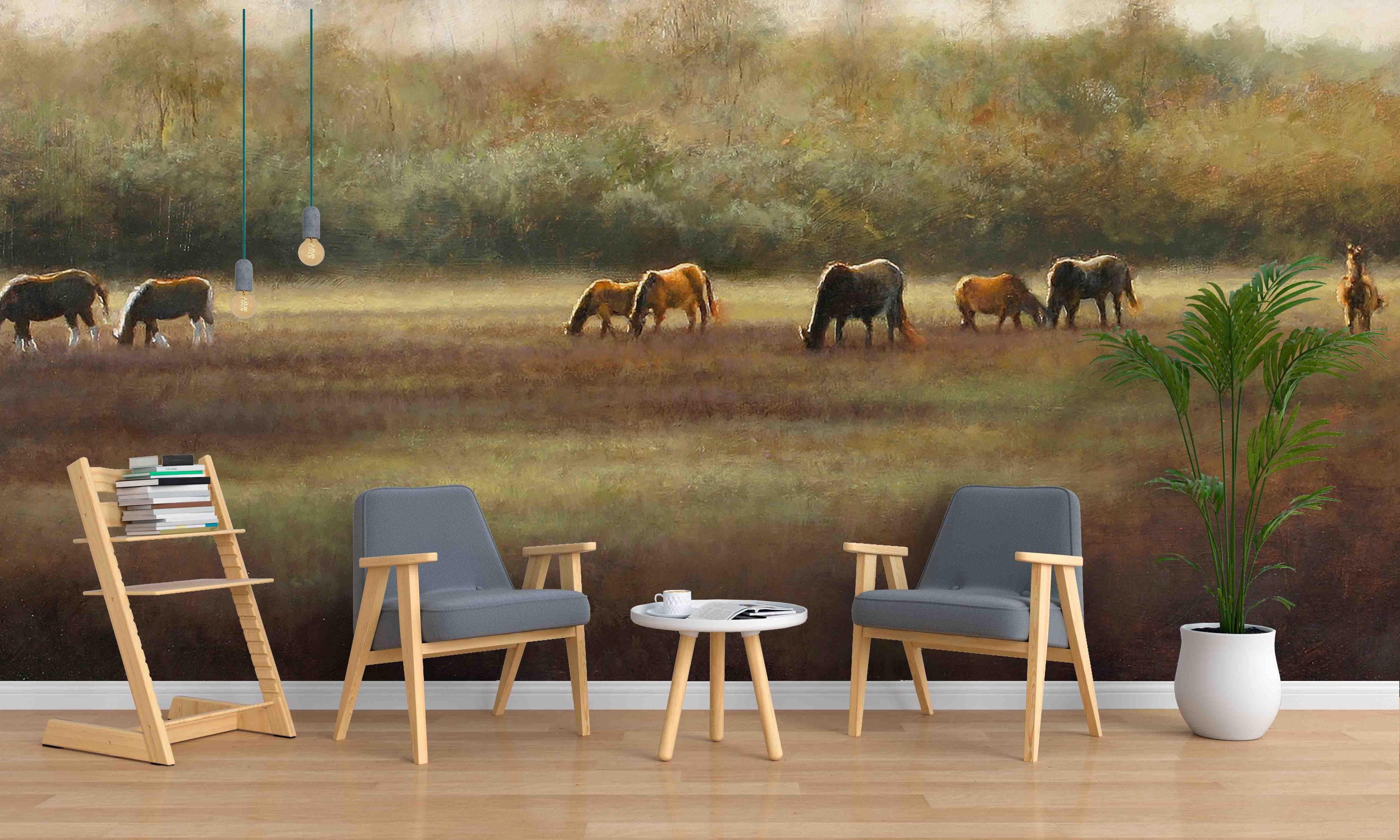 3D Grassland Horses Oil Painting Wall Mural Wallpaper 48- Jess Art Decoration