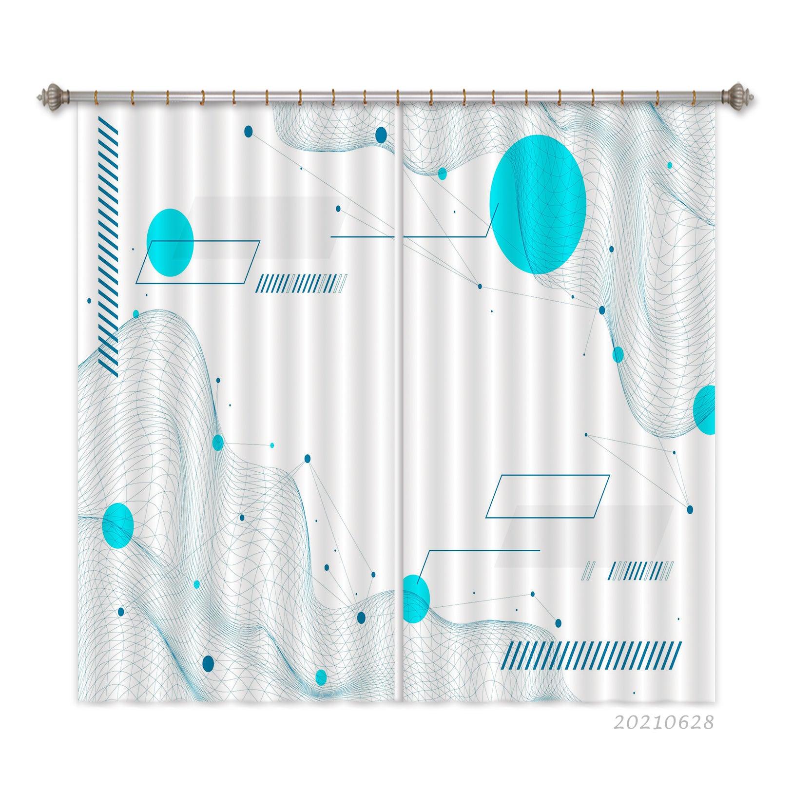 3D Abstract Blue Geometry Curtains and Drapes LQH 9- Jess Art Decoration